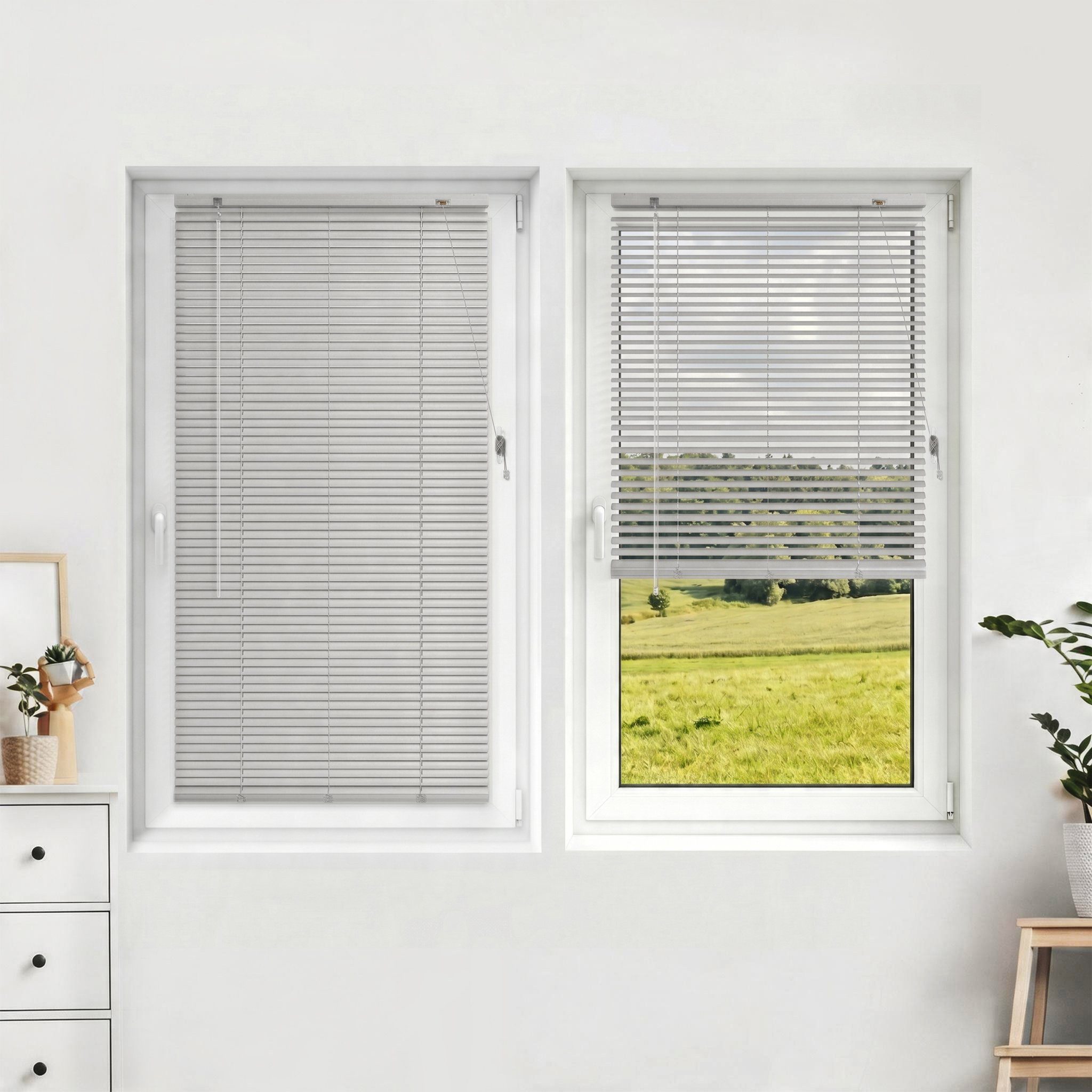 Victoria M. Jalousie Aluminium Jalousie, 40 x 130 cm, pfefferweiß-beige matt, mit Bohrenohne Bohren, freihängend, Sicht- Licht- und Blendschutz, inkl. Klemmclips