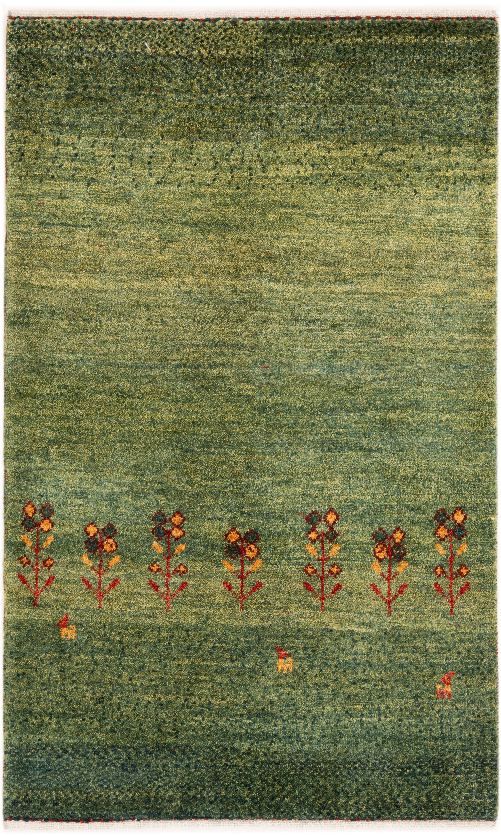 CABBEL Wollteppich Premium Perser Gabbeh Teppich Grün 76x123 cm, Rechteckig, Höhe: 20 mm, Handgeknüpftes Unikat aus 100% Wolle – langlebig und natürlich