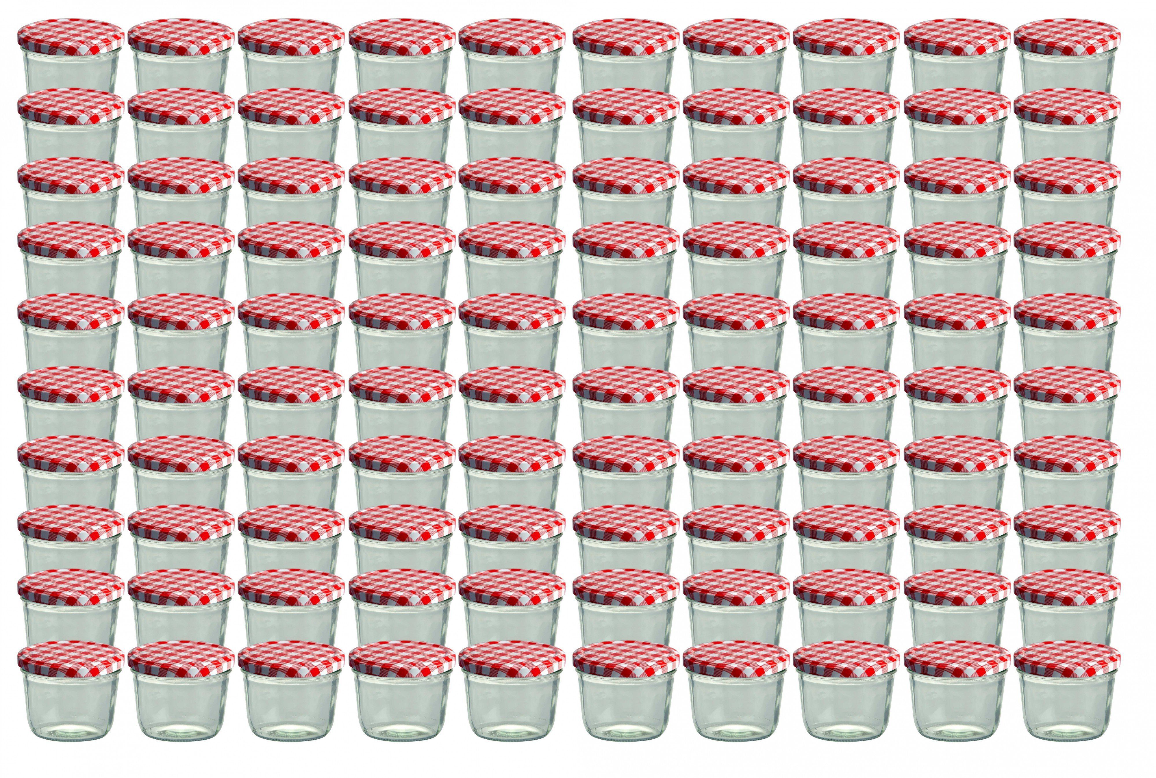 82 Sturzglas Einmachglas Glas MamboCat rot Deckel, Einmachglas 100er 230 karierter ml Set To