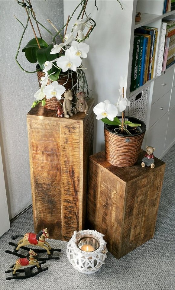 Thumbnail - Casamia Blumenhocker Blumensäule Set 27x27cm 2 Stück Blumen Hocker Holz Mango Pflanzenständ (2er Set)