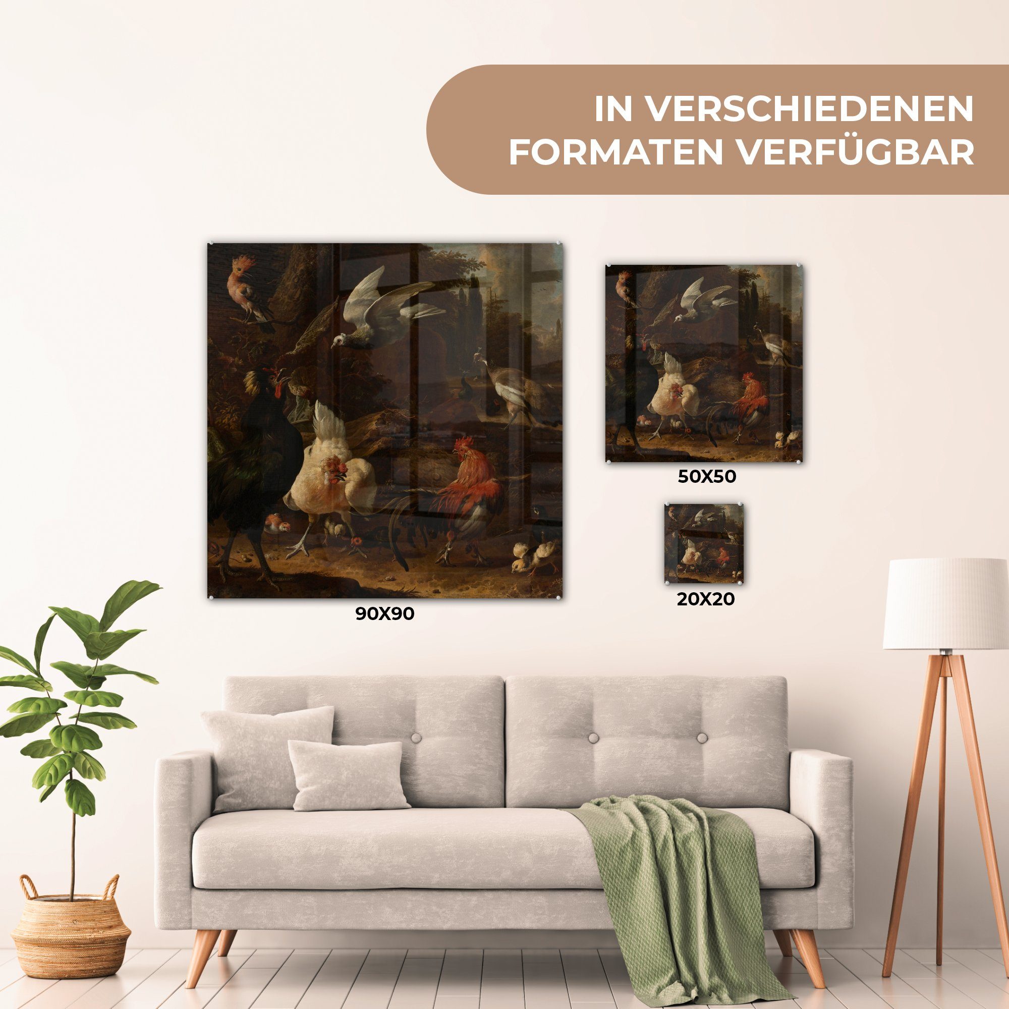 Glasbilder Gemälde St), von - - auf (1 einem Melchior d'Hondecoeter, Bilder Acrylglasbild Wandbild - - Foto in Vögel Park auf Glas Wanddekoration MuchoWow Glas