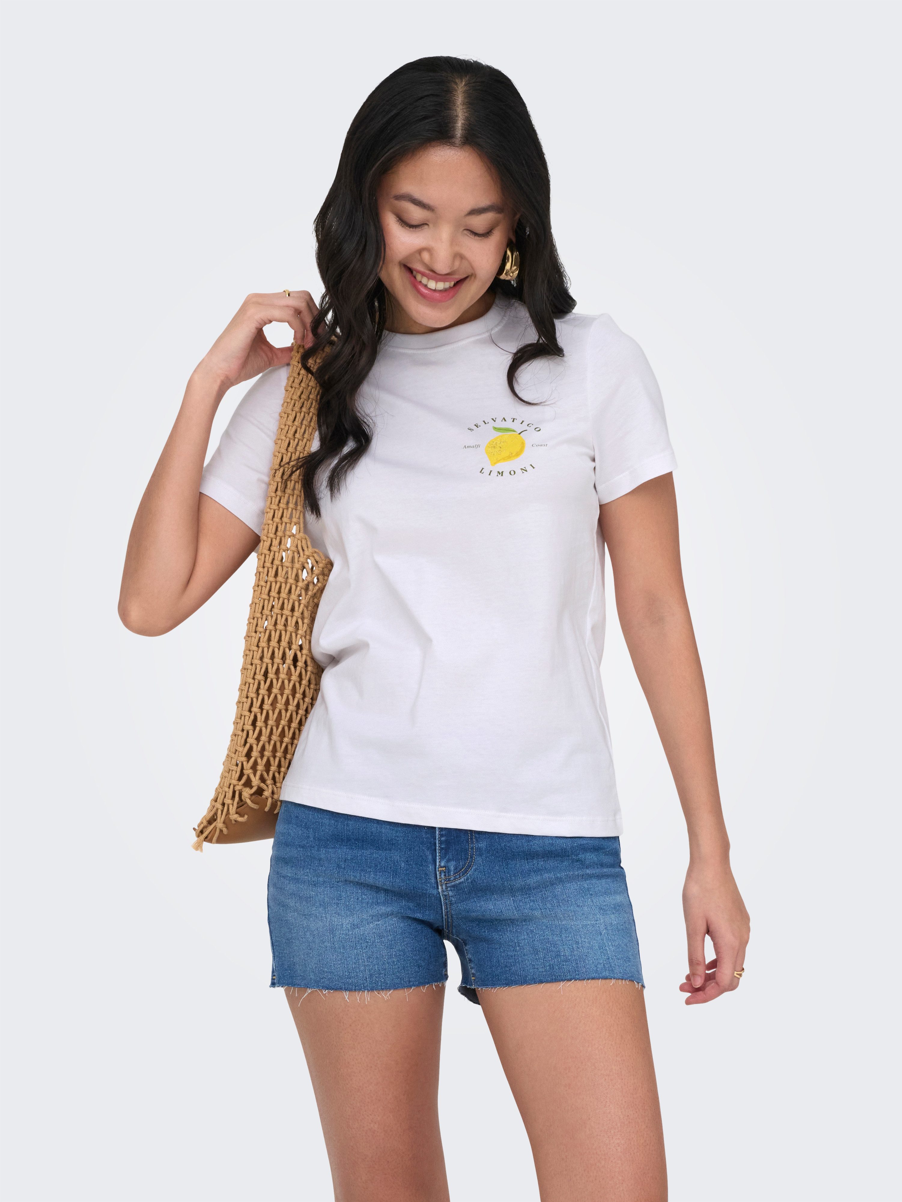 ONLY T-Shirt ONLKITA S/S PEARL TOP BOX JRS Baumwolle, regular fit, Rundhals