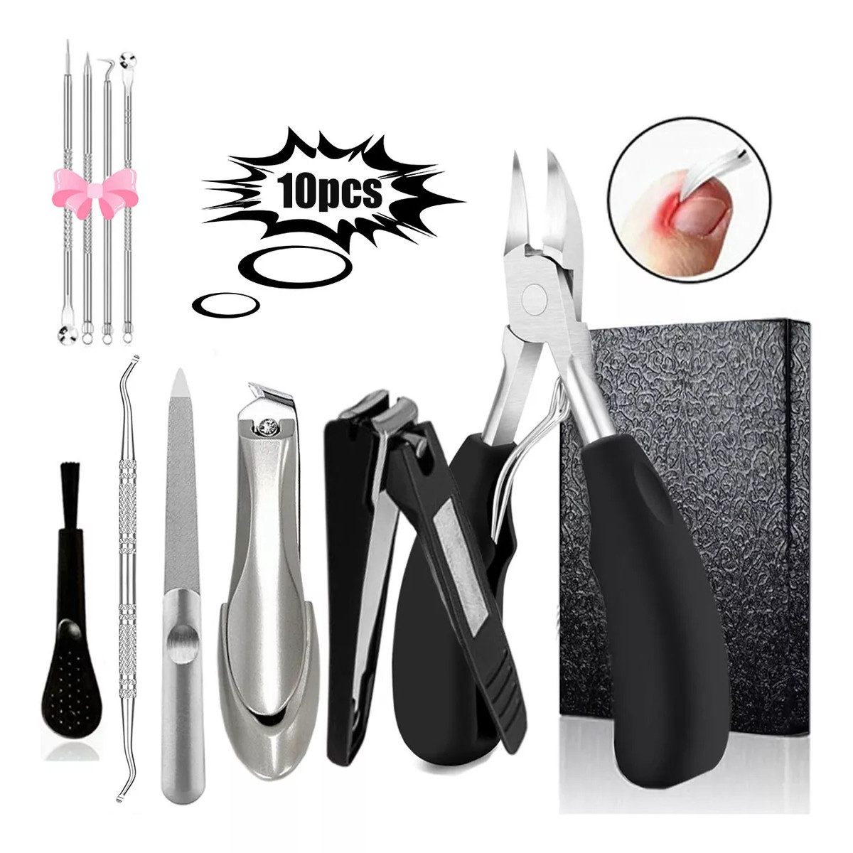 MOPUEA Nagelknipser-Set Nagelknipser Set aus Edelstahl 10tlg für Hand Fuß mit Geschenkbox, Maniküre- und Pediküre-Set, 10-teiliges Nagelpflege-Set aus Edelstahl mit Aufbewahrungsbox, Rostfreier Edelstahl, kompakt, reisefreundlich, Geschenkbox