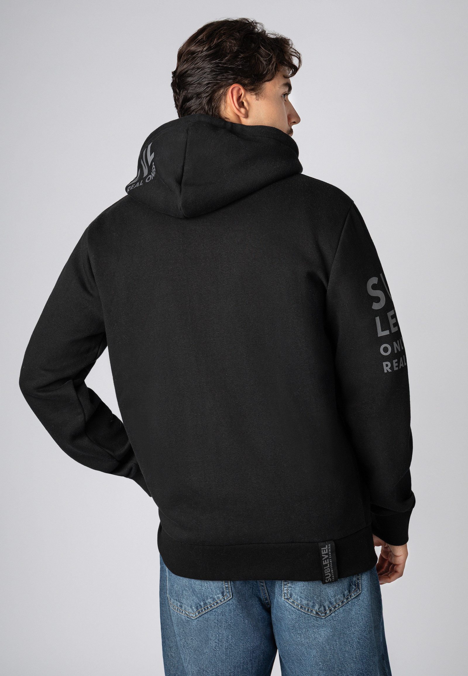 SUBLEVEL Kapuzensweatjacke Herren Zipperjacke mit Kapuzen Print Sweatshirtjacke, Kapuzenpullover mit Kängurutasche und Kapuze