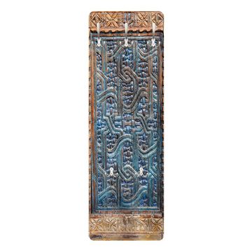 Bilderdepot24 Garderobenpaneel Design Holzoptik Muster Orientalisch Tür marokkanischer Schnitzkunst (ausgefallenes Flur Wandpaneel mit Garderobenhaken Kleiderhaken hängend), moderne Wandgarderobe - Flurgarderobe im schmalen Hakenpaneel Design
