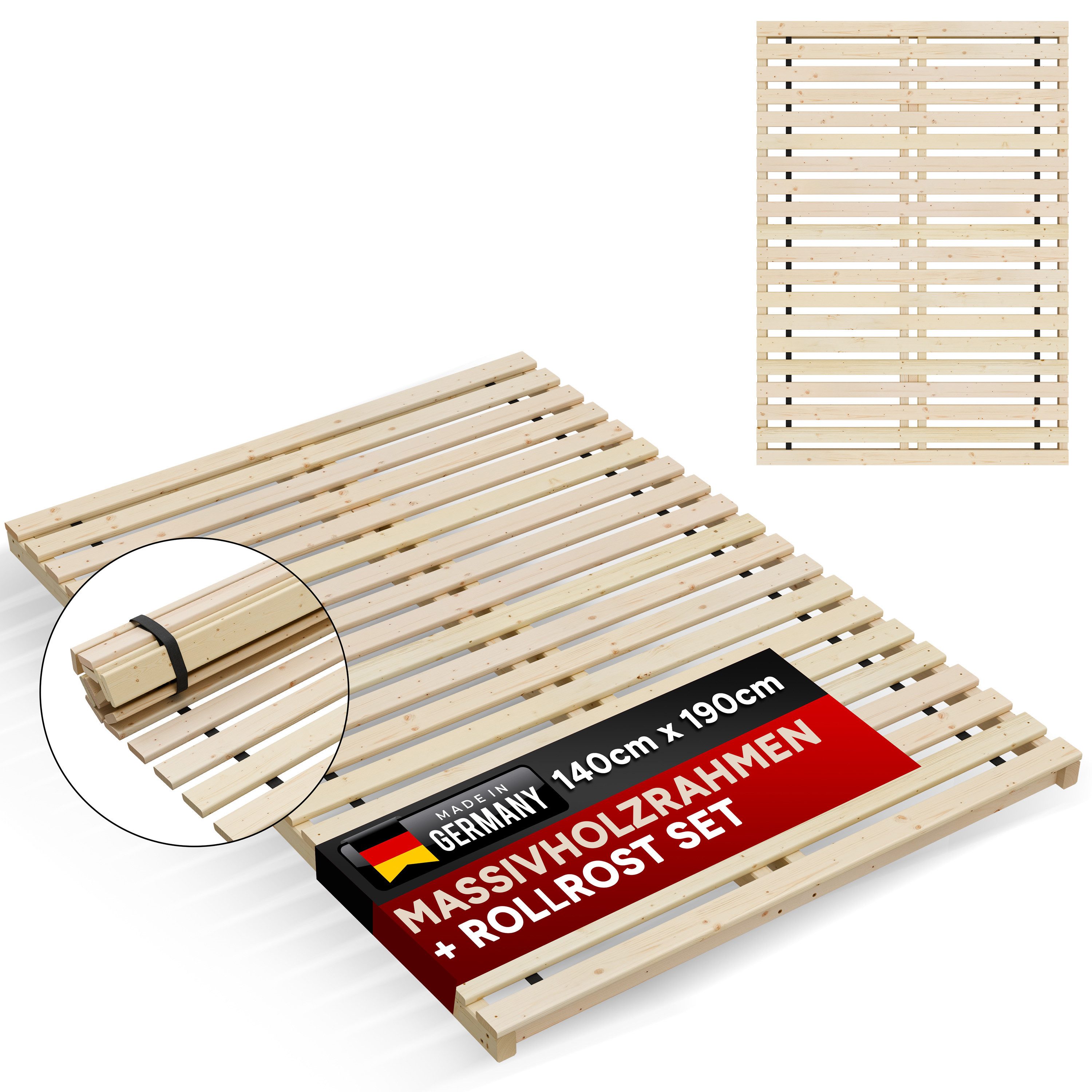 Rollrost Lattenrost inkl. Auflagerrahmen 140x190 cm Rolllattenrost Palettenbett, TUGA-Holztech