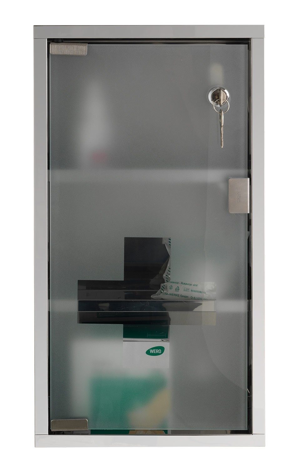 Medizinschrank DOC, Edelstahl, Glas, 1-türig, abschließbar, mit 2 Schlüsseln