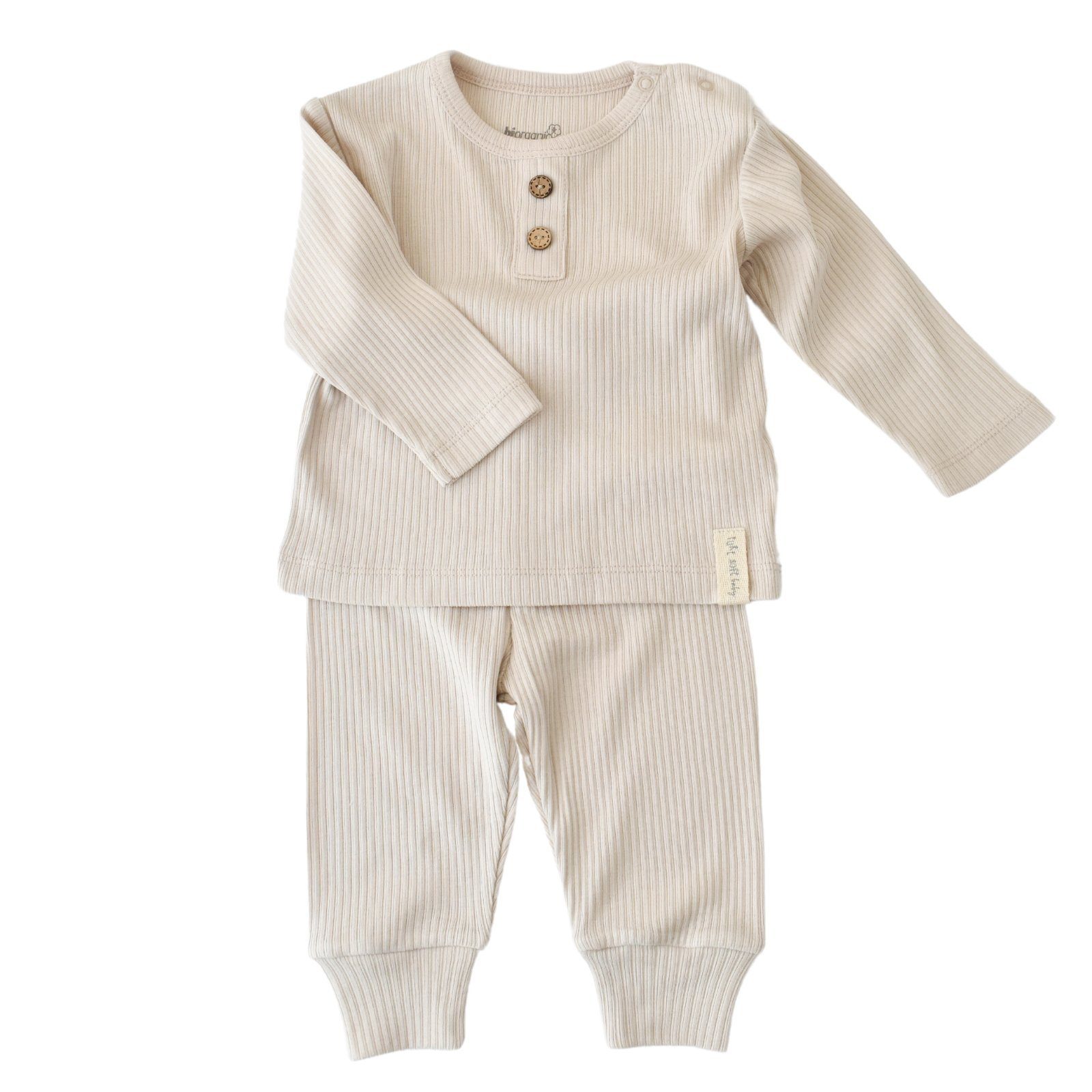 biorganic Pyjama Soft Modal Shirt & Hose Baby Set für Jungen und Mädchen Unisex (Pyjama-Set, 2 tlg., Langarmshirt + Hose) gerippte Textilstruktur, 50% Bio-Baumwolle 50% Modal Größe 62-80 beige