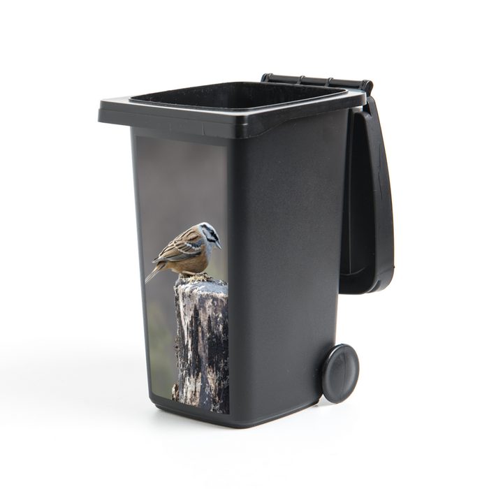 MuchoWow Wandsticker Ein Paar des Vogels Grauammer auf einem Holzstamm (1 St) Mülleimer-aufkleber Mülltonne Sticker Container Abfalbehälter