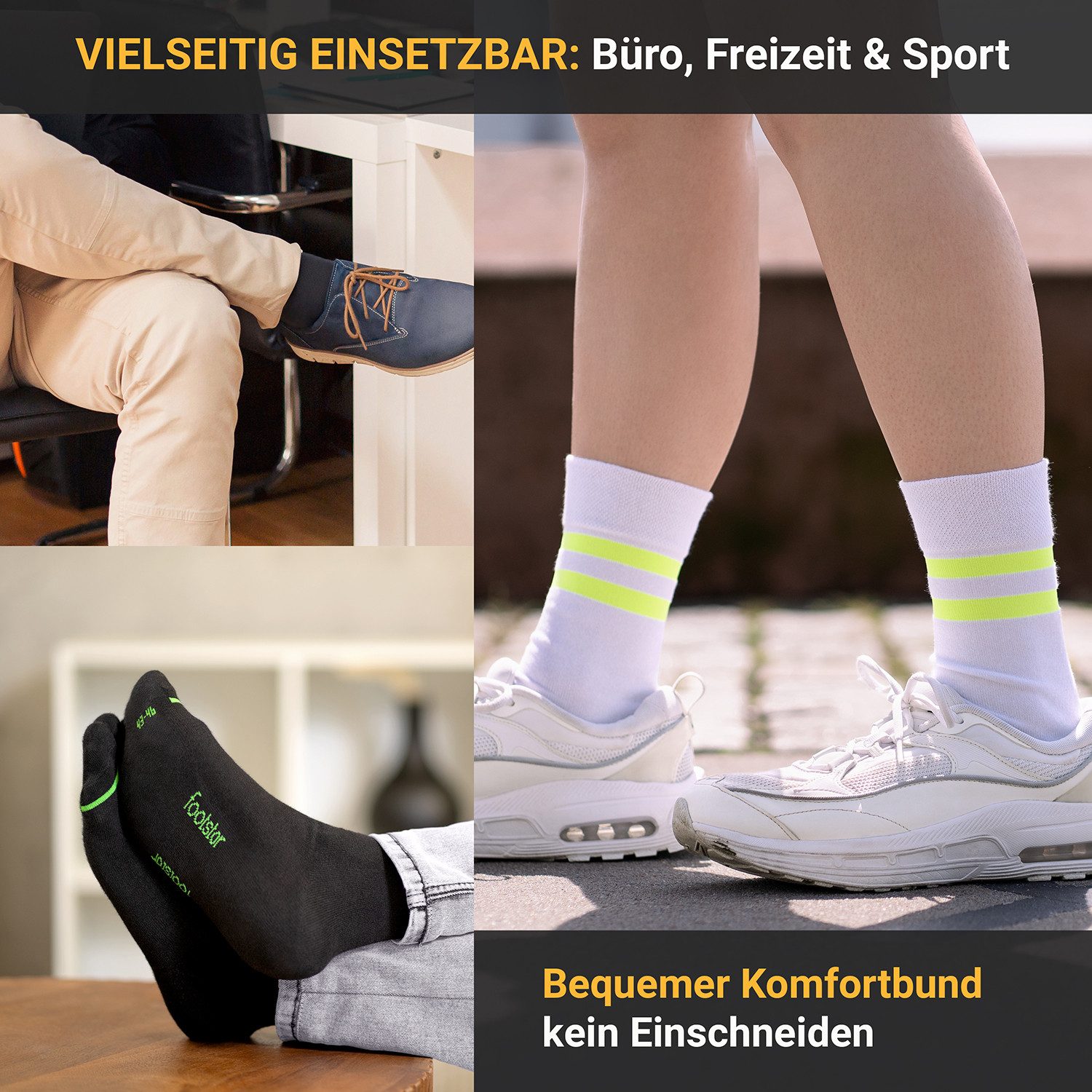 Footstar Basicsocken Herren & Damen Baumwollsocken (8 Paar) Socken im Neon Look – Bild 2 von 5