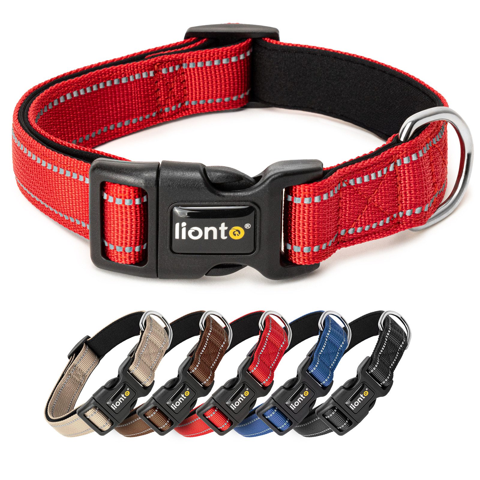 lionto Hunde-Halsband reflektierend, verstellbare Länge 20-30 cm XS rot, Nylon, Neopren, reflektierend & angenehm gepolstert