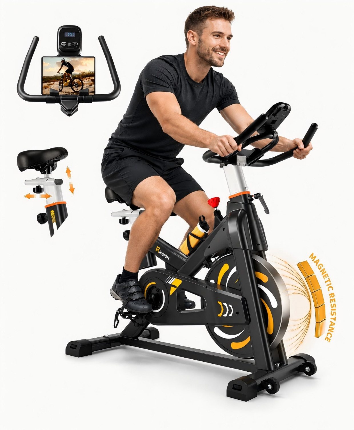 Wenoker Heimtrainer Magnetwiderstand Heimtrainer Fahrrad, LCD-Monitor&Flüsterleise (Spar-Set, 1x Anleitung, 1x Werkzeugset, 1x Heimtrainer), Magnetwiderstand, App-Anbindung, schweres Schwungrad, LCD-Monitor
