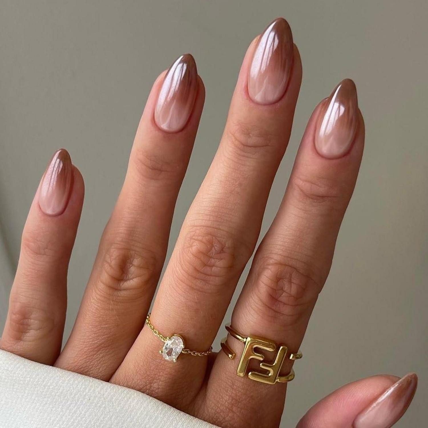LuxusKollektion Kunstfingernägel Nägel Presson French Ombre Braun Weiß Kurz Mandel 30 Stück Ombré D