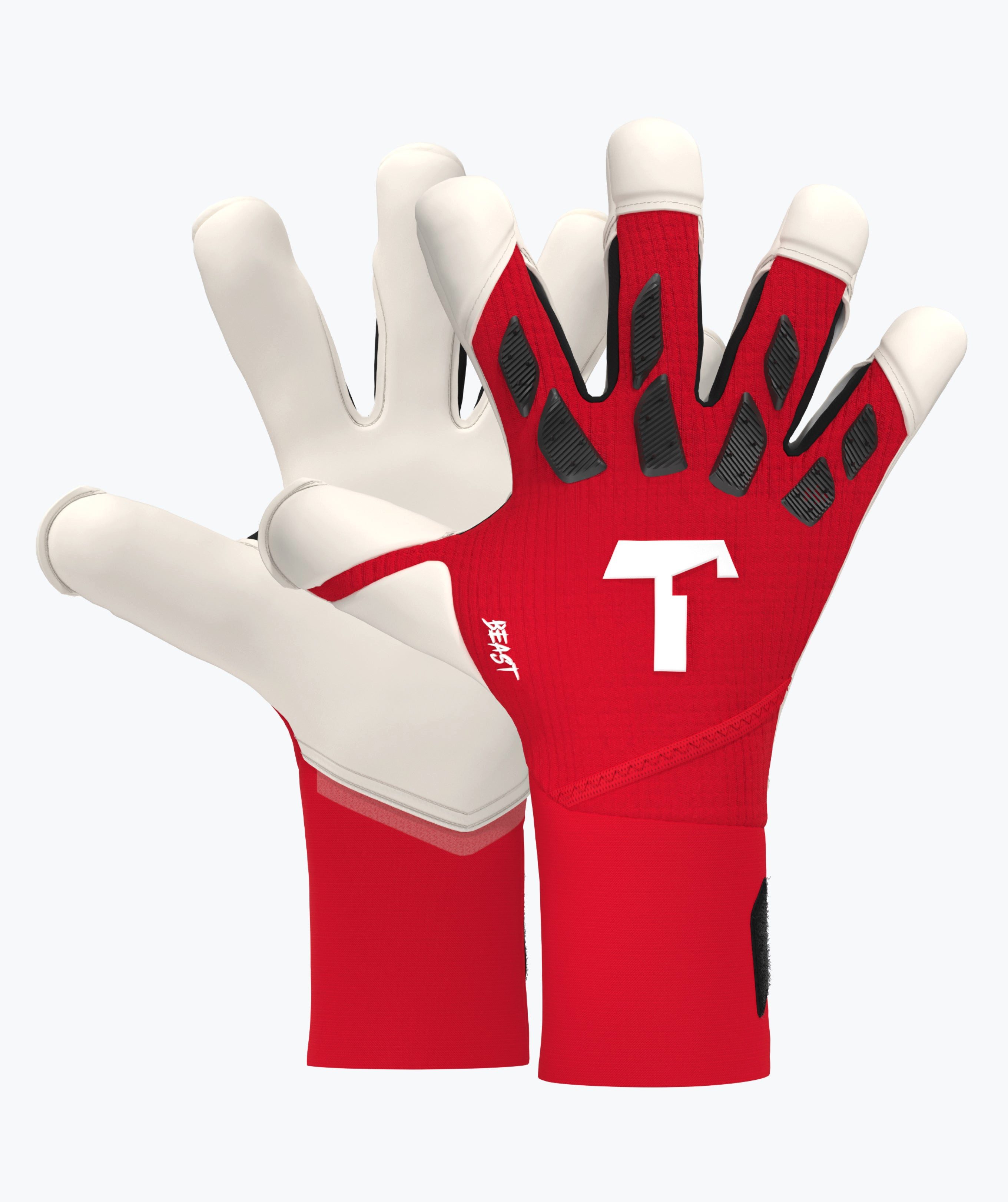 T1TAN Torwarthandschuhe Erwachsene Beast 4.0 Demon Red mit Fingerschutz, Größe 6-11