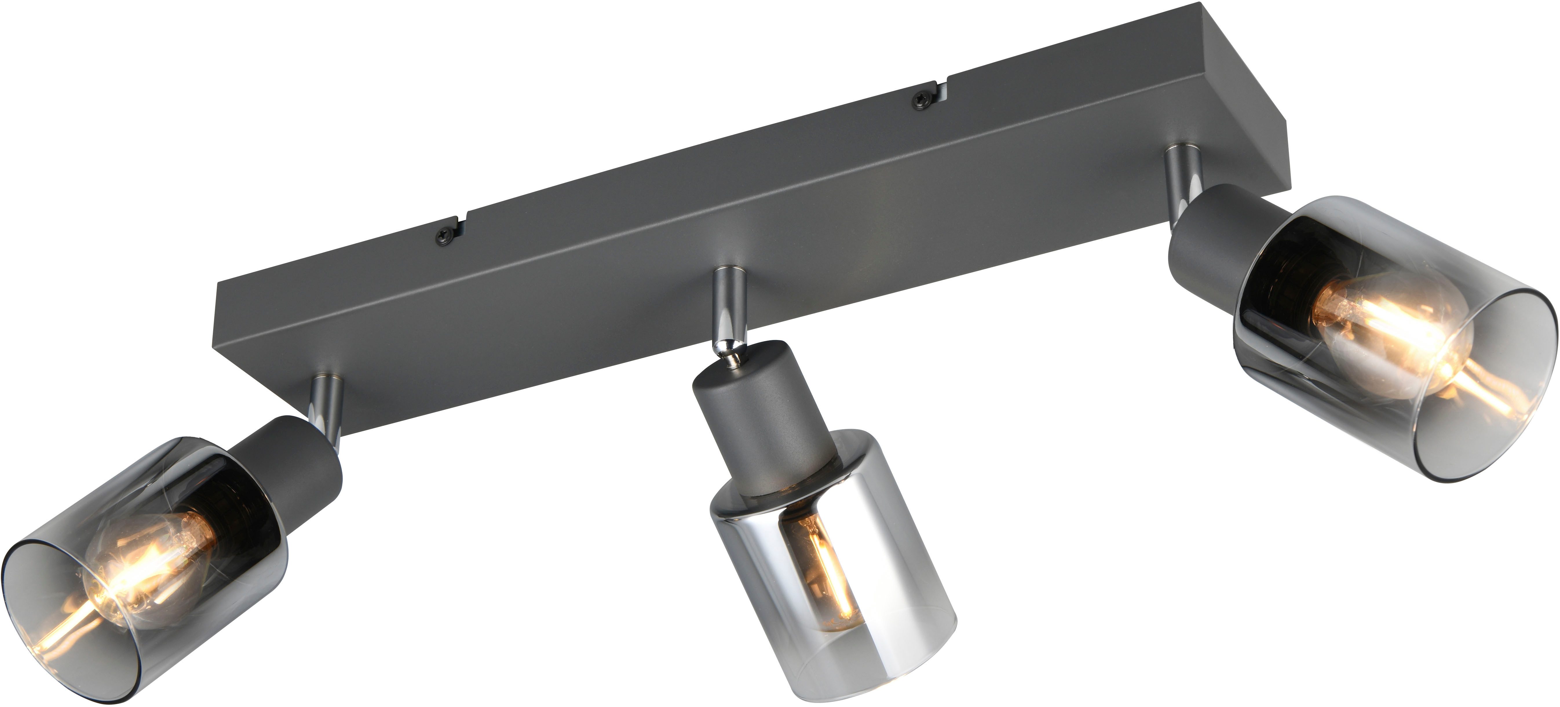 Reality Leuchten Deckenstrahler CADIZ, Spot 3-flammig, exkl 3xE14 max 10W, Glas anthrazit, verspiegelt, Leuchtmittel wechselbar, warmweiß - …