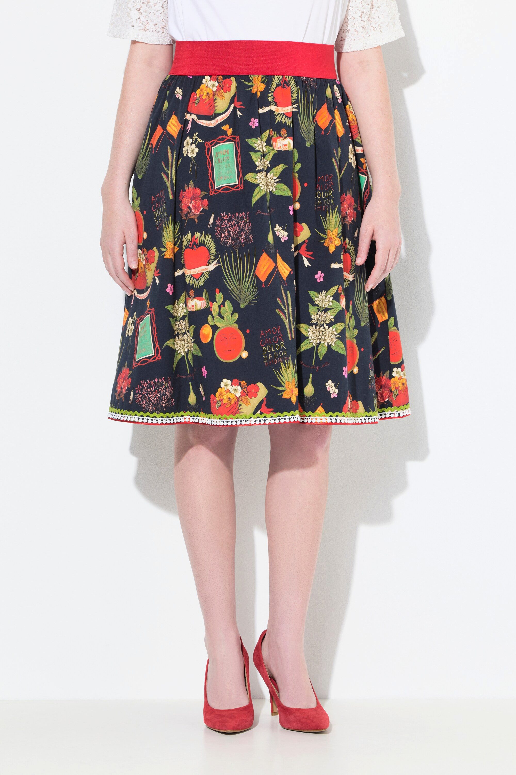 Ulla Popken Jerseyrock Rock Landhaus-Druck A-Linie Elastikbund günstig online kaufen