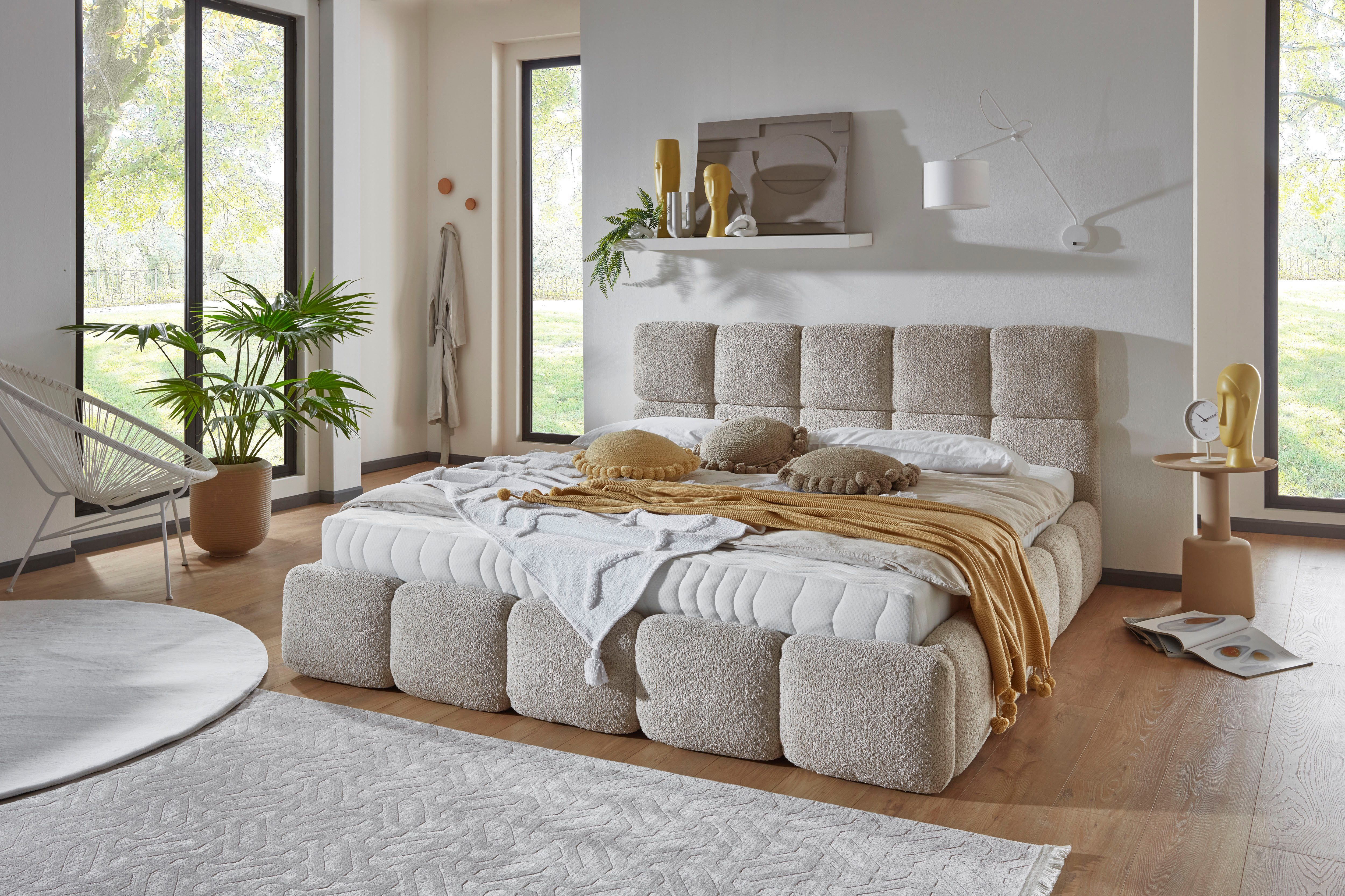 ATLANTIC home collection Polsterbett "Jane" mit großen Stauraum, luxurious gepolstertes Kopfteil und Rahmen, Bezug mit Bouclécharakter