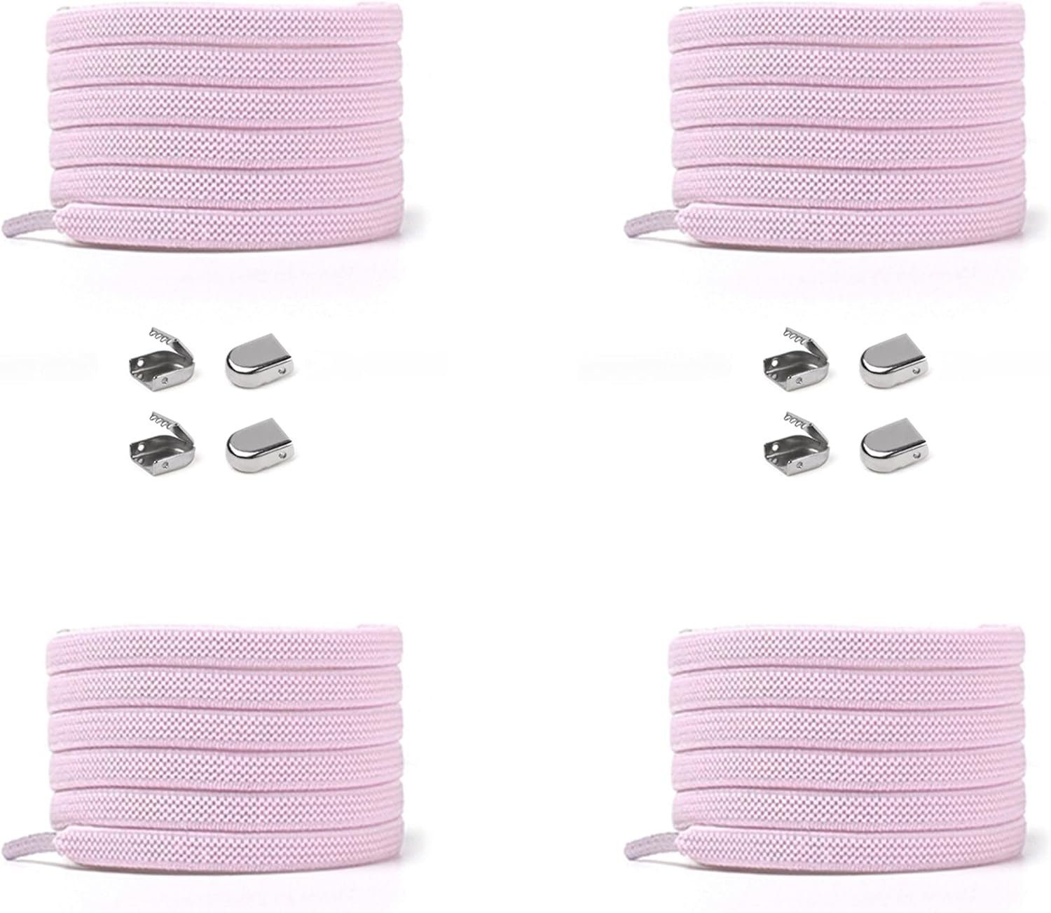 mit Clips, 8 4 in ELANOX elastische Enden Schnürsenkel light Schnürsenkel inkl. pink silber (Clips) Paar - St. Schuhe Stück für 2
