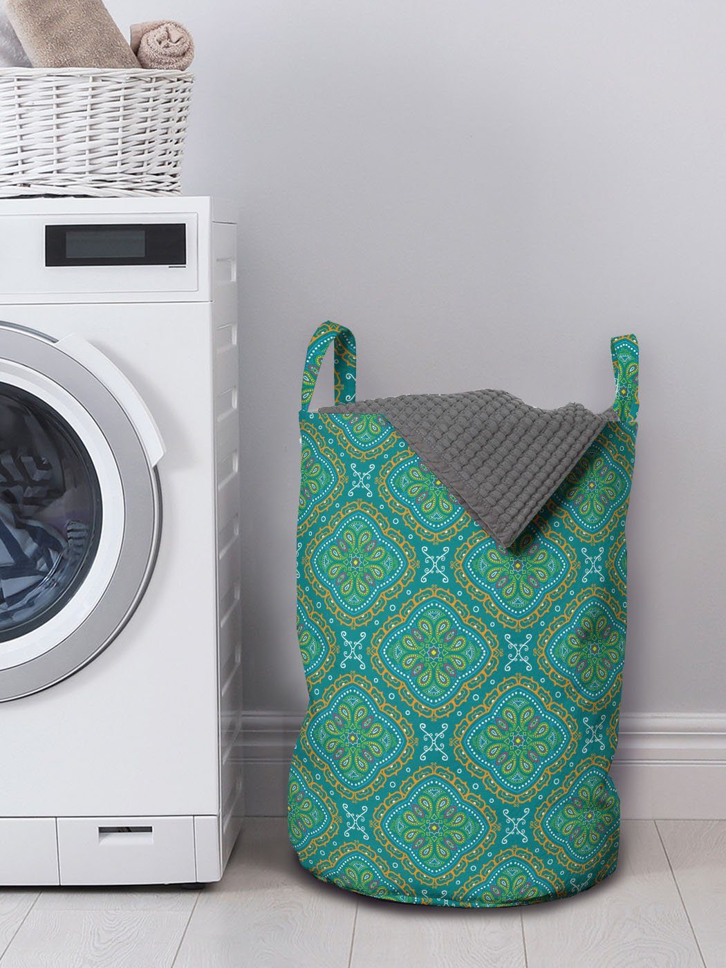 Abakuhaus Wäschesäckchen Wäschekorb mit Kordelzugverschluss Griffen Muster orientalisch Waschsalons, für