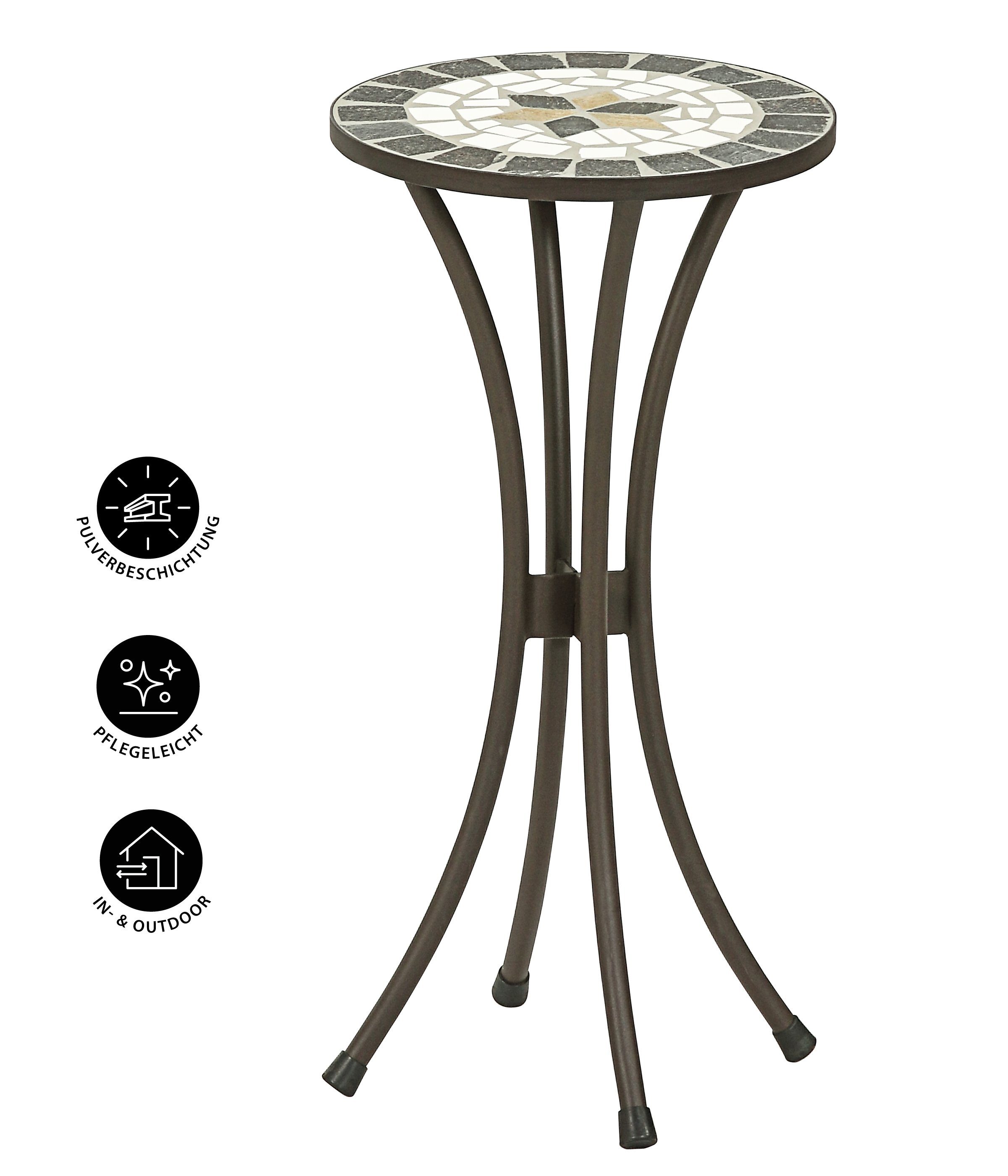 Dehner Blumenständer Blumenhocker Diana mit Mosaik, Stahl/Stein, Dekorativer Blumentisch mit Stern-Mosaik und wetterbeständigem Metall