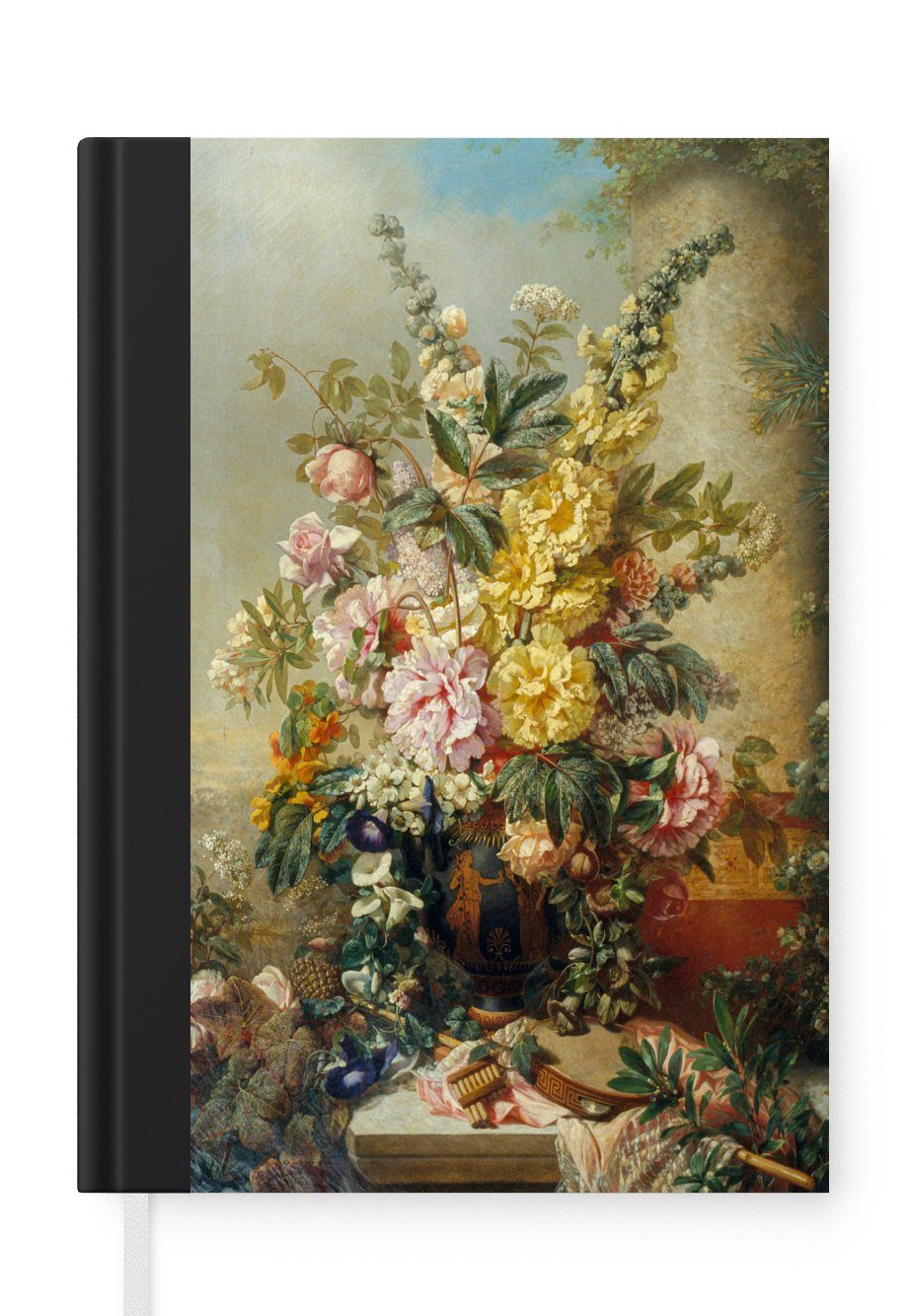 MuchoWow Notizbuch Große Vase mit Blumen - Josep Mirabent - Alte Meister, Journal, Merkzettel, Tagebuch, Notizheft, A5, 98 Seiten, Haushaltsbuch