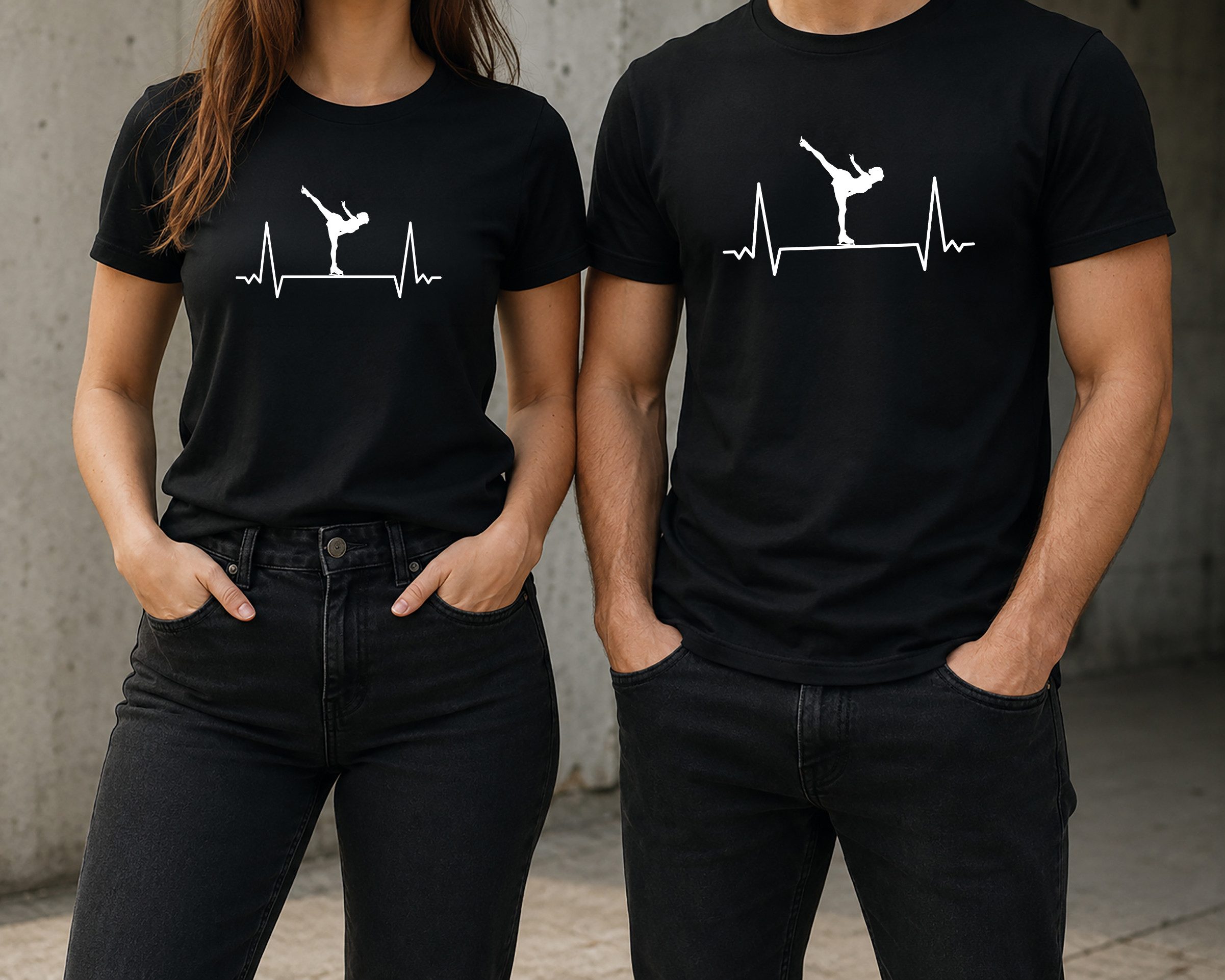 MyDesign24 T-Shirt Eisläuferin Herschlaglinie print Shirt EKG-Linie Eiskunstläuferin T-Shirt schwarz kurzarm Regular Fit i572