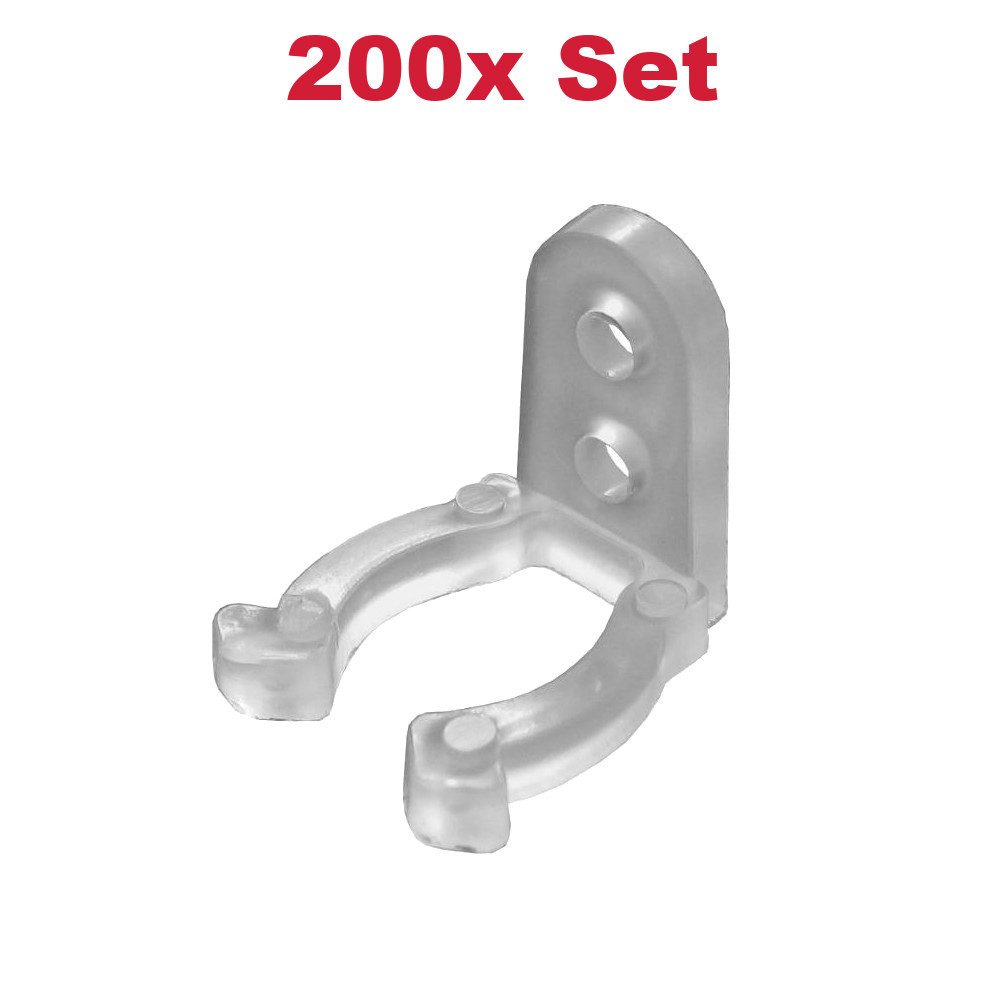 Trade-Shop LED-Lichterschlauch 50x/100x/200x Wandclips Halteclips Kabelorganisation für Innen Außen, inkl. 2,9mm Montagelöcher / Passend für 10mm bis 13mm Lichterschläuche