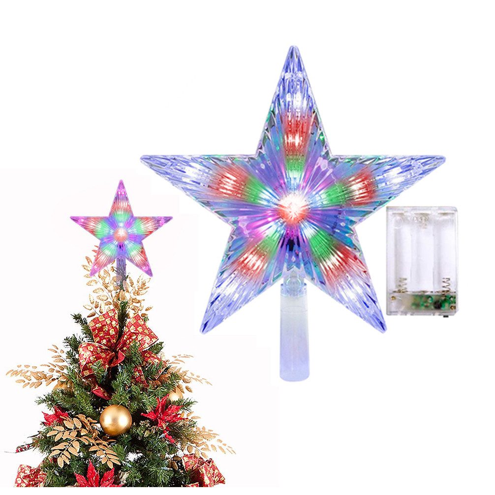 Weihnachtsbaumspitze Mit LED-Projektor – 23 Cm Großer Glitzernder Stern, Drehbar, Wirft Motive An Decke, Für Bäume Bis 2 M, Inkl. 3 M Kabel