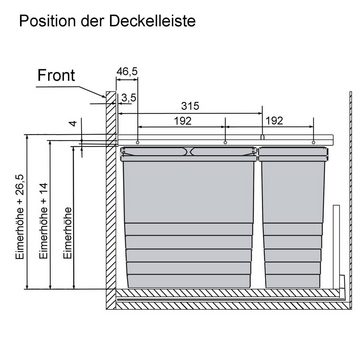 SO-TECH® Mülltrennsystem Ninka Abfalltrennsystem eins2vier alugrau Set Eimer 2x 11,5L, 1x 25L, für Korpusbreite 500 mm Höhe 330 mm