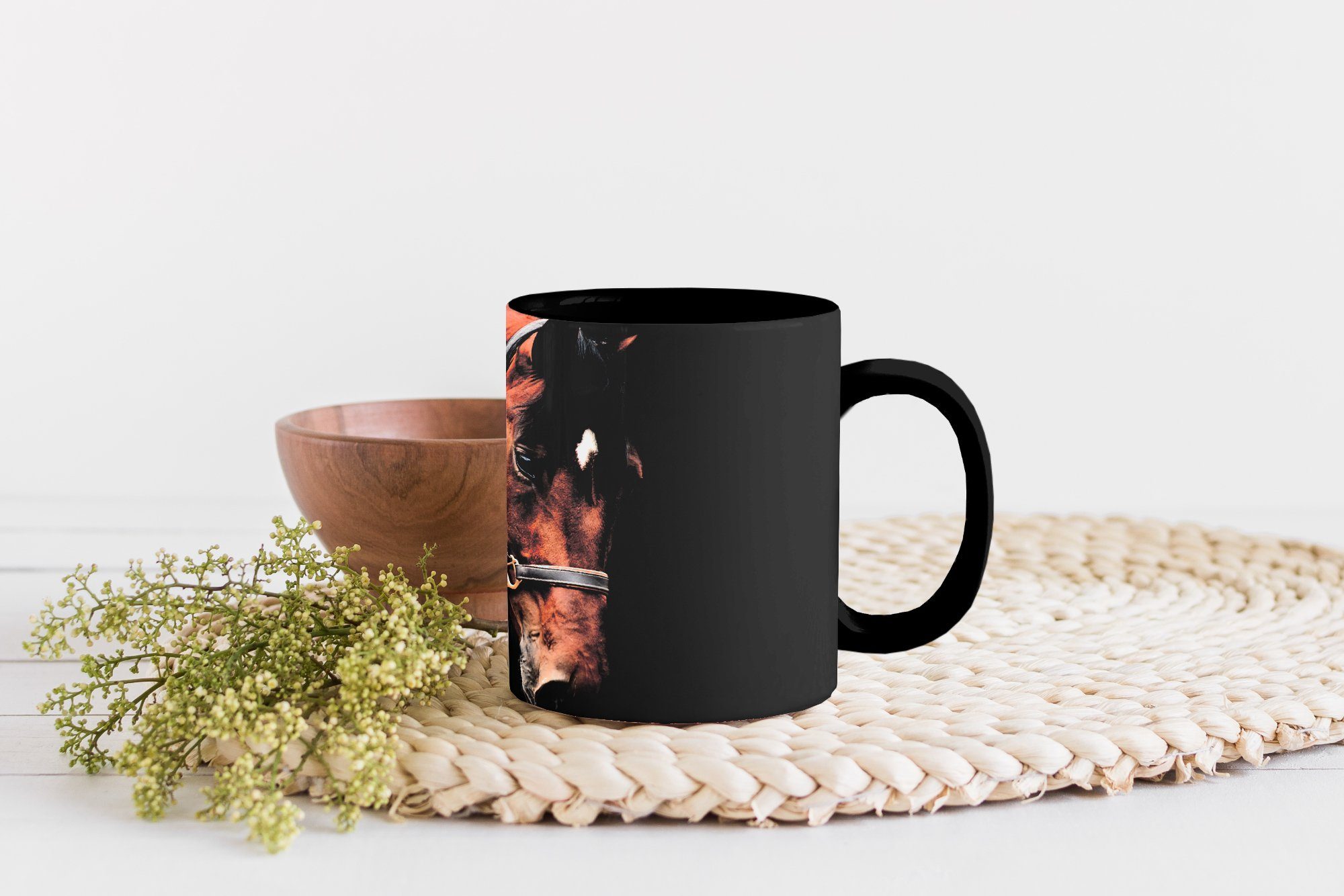 MuchoWow Tasse Pferd - Halfter - Farbwechsel, Teetasse, Geschenk Zaubertasse, Kaffeetassen, Braun, Keramik