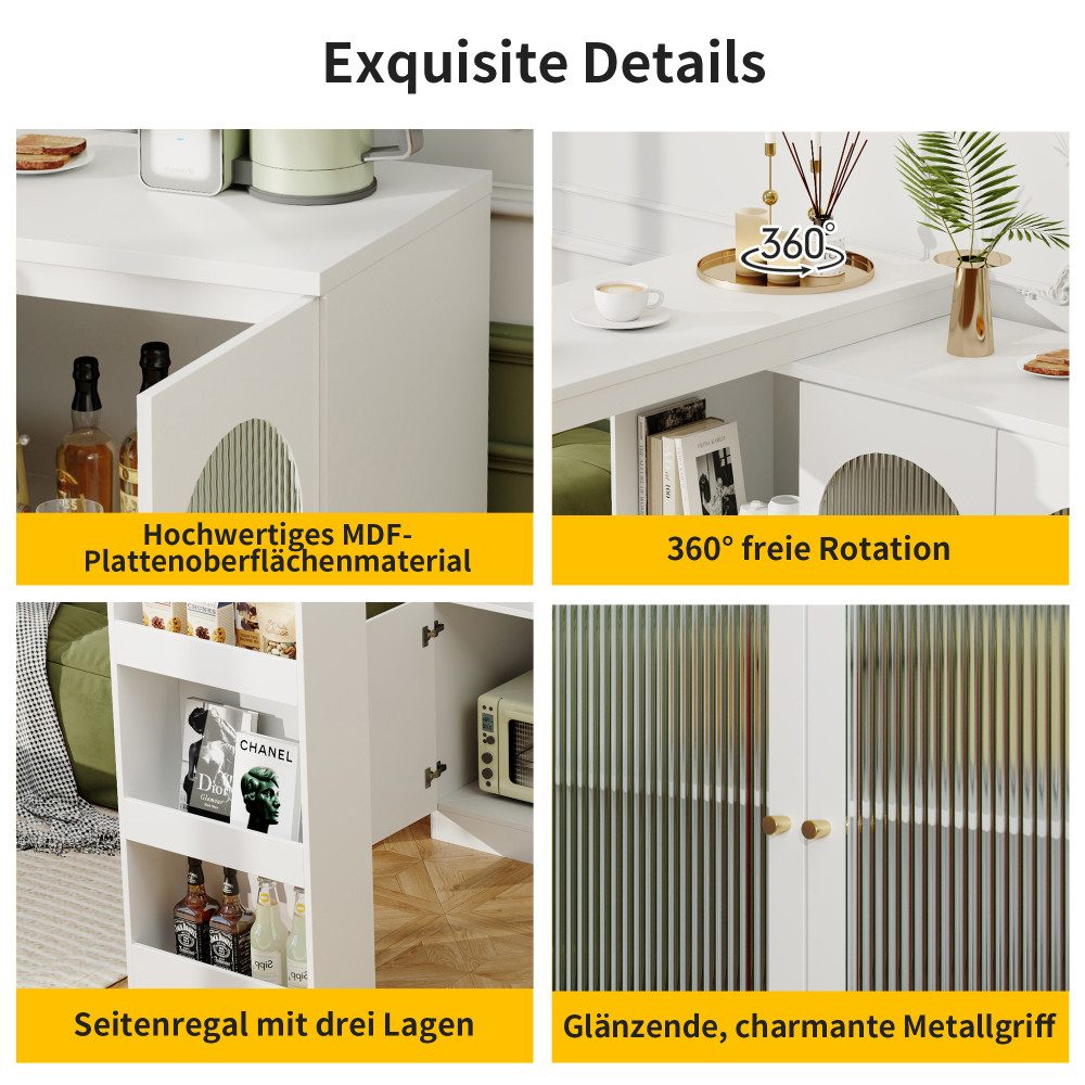 BBWL Barschrank Um 360° drehbarer Bartisch 120x40x97 cm aus MDF (moderner Ess- und Barschrank mit Glastüren, vielseitiger Aufbewahrungsschrank für Küche, Wohnzi – Bild 4 von 5