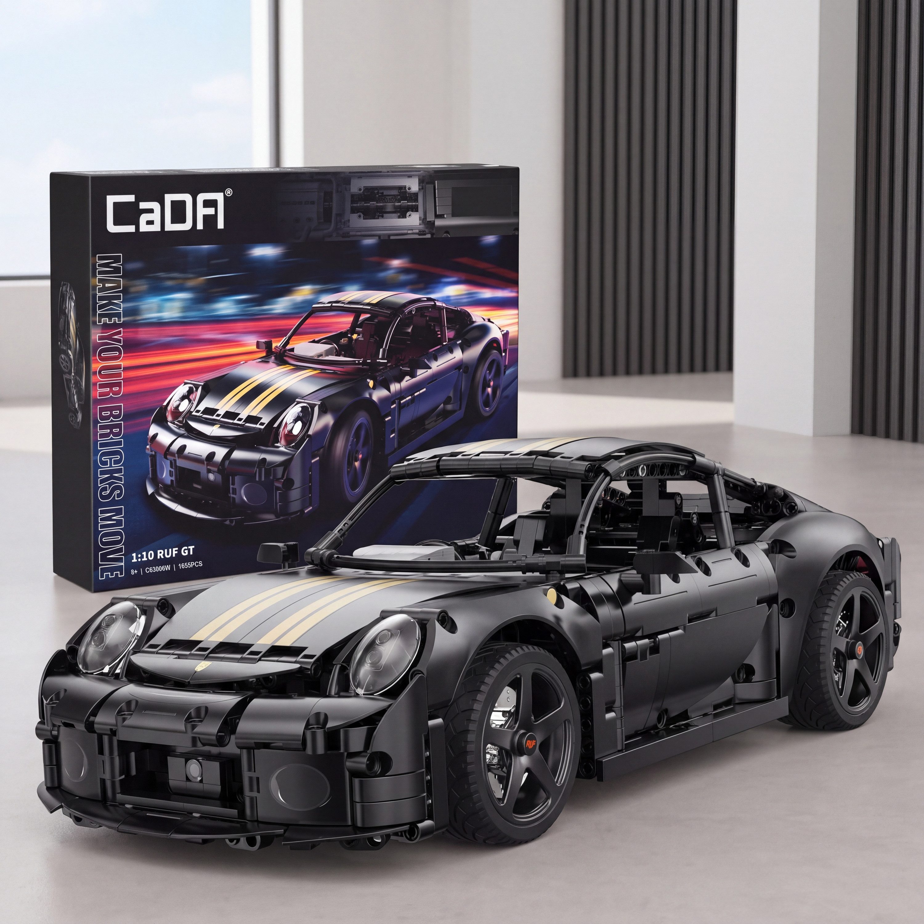 CaDA CaDA C63006W RUF GT Sportwagen Klemmbausteine Maßstab 1:10 Konstruktions-Spielset, (1655 St)