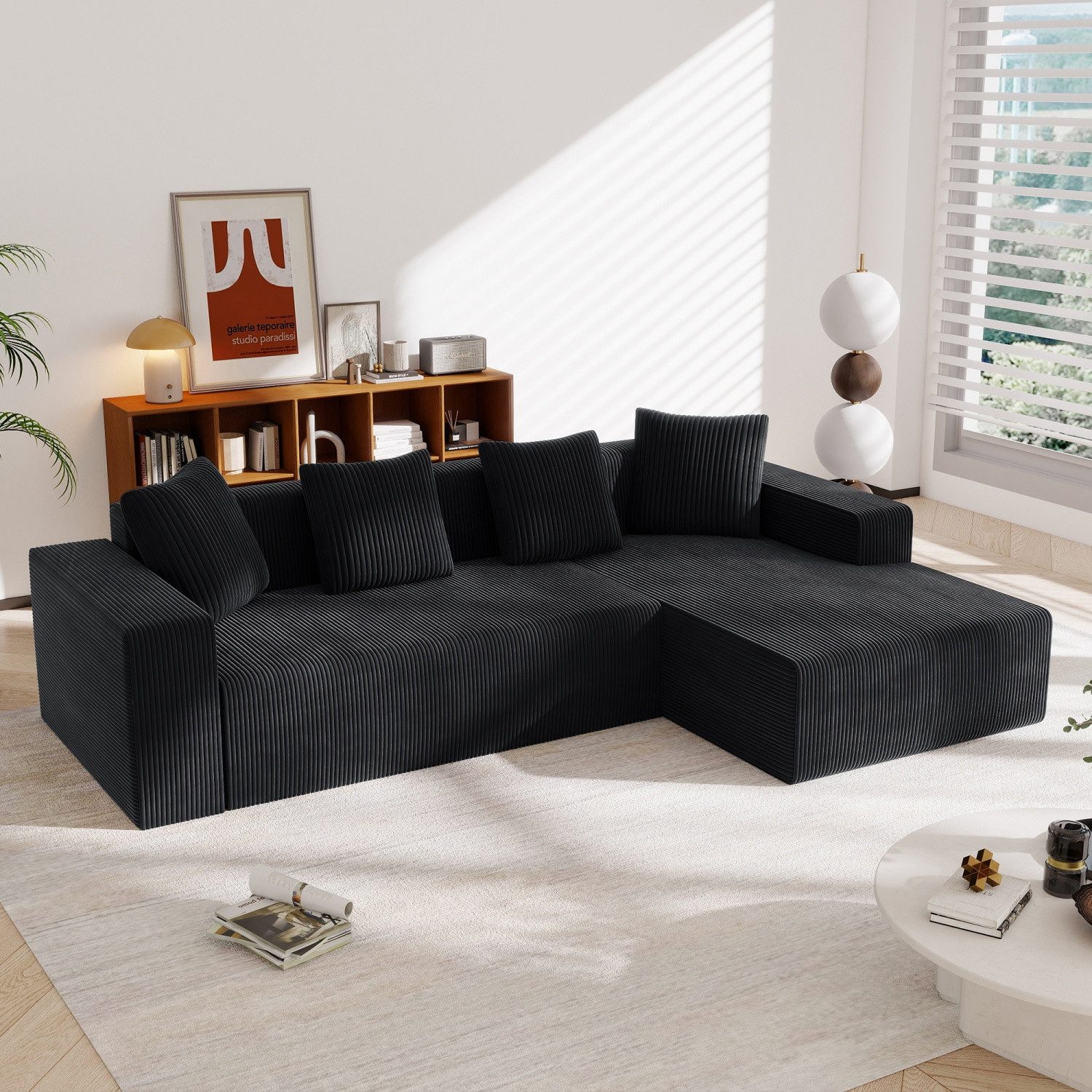 ANYSUN Sofa Cord-L-Form-Ecksofa,knochenlos,Cloud-Kombinationssofa, mit L-Liegestühlen, modernes modulares Sofa mit tiefen Sitzplätzen, gepolstertes Sofa für Wohnzimmer und Schlafzimmer