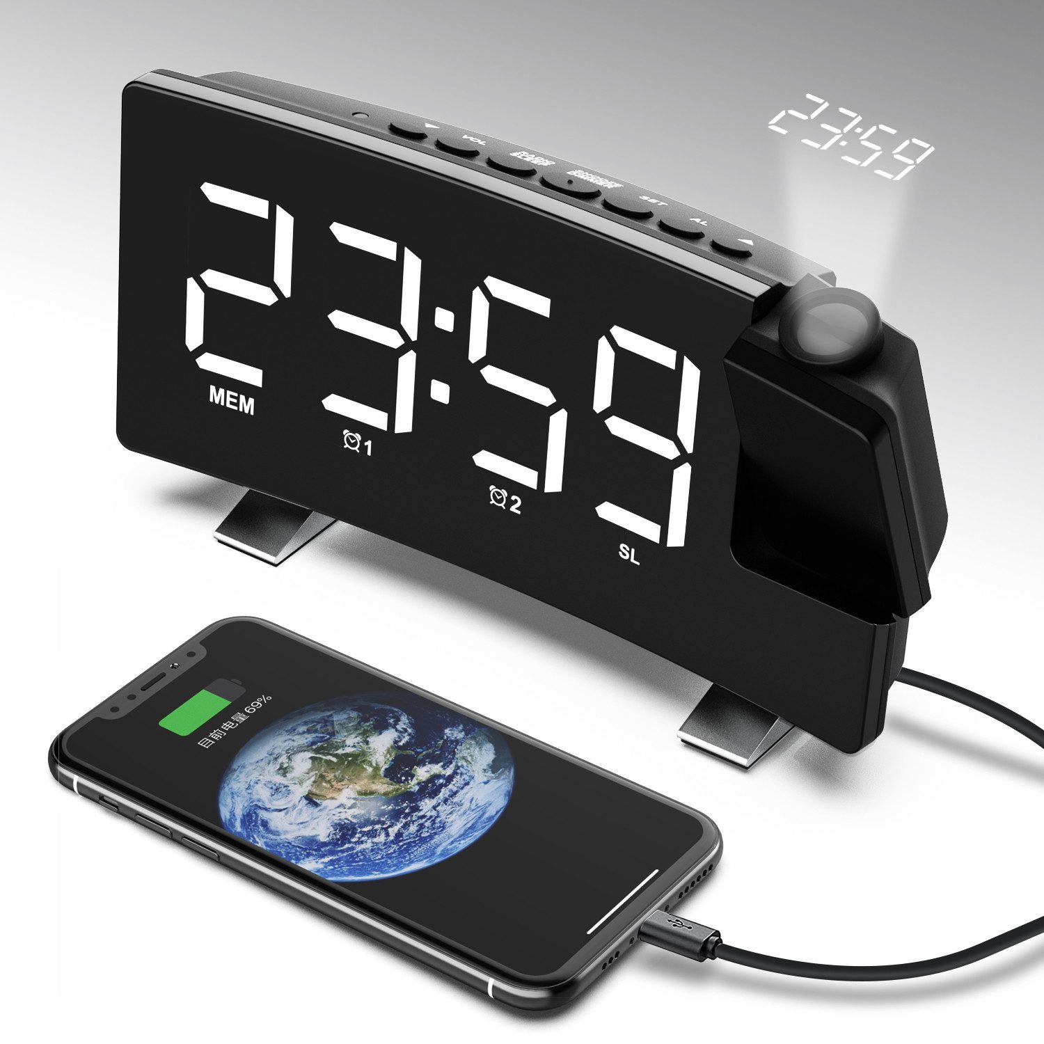 MODFU Projektionswecker LED Digital Wecker Projektion günstig online kaufen