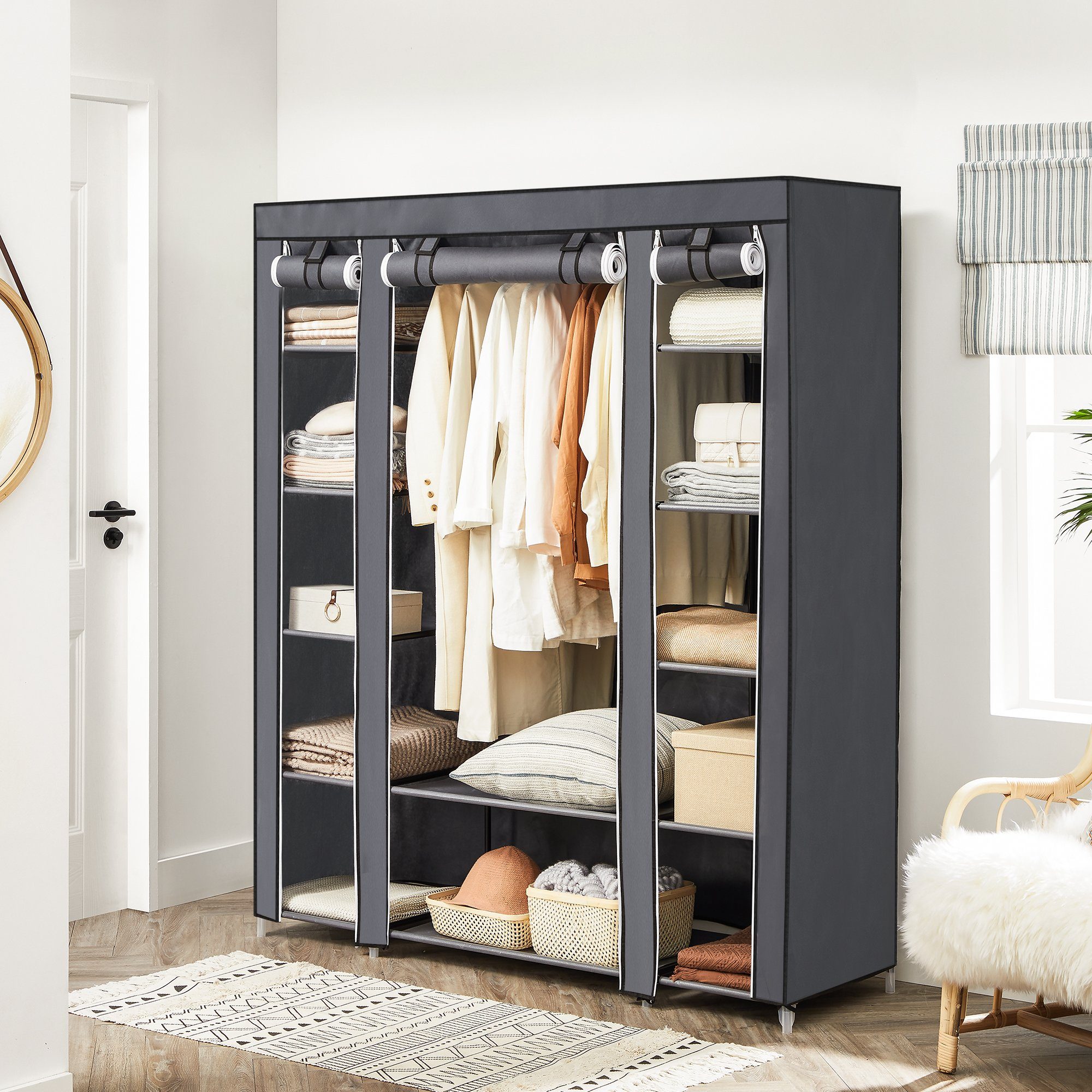 SONGMICS Kleiderschrank 2 Set, Stoffschrank Set, Kleiderschrank Set