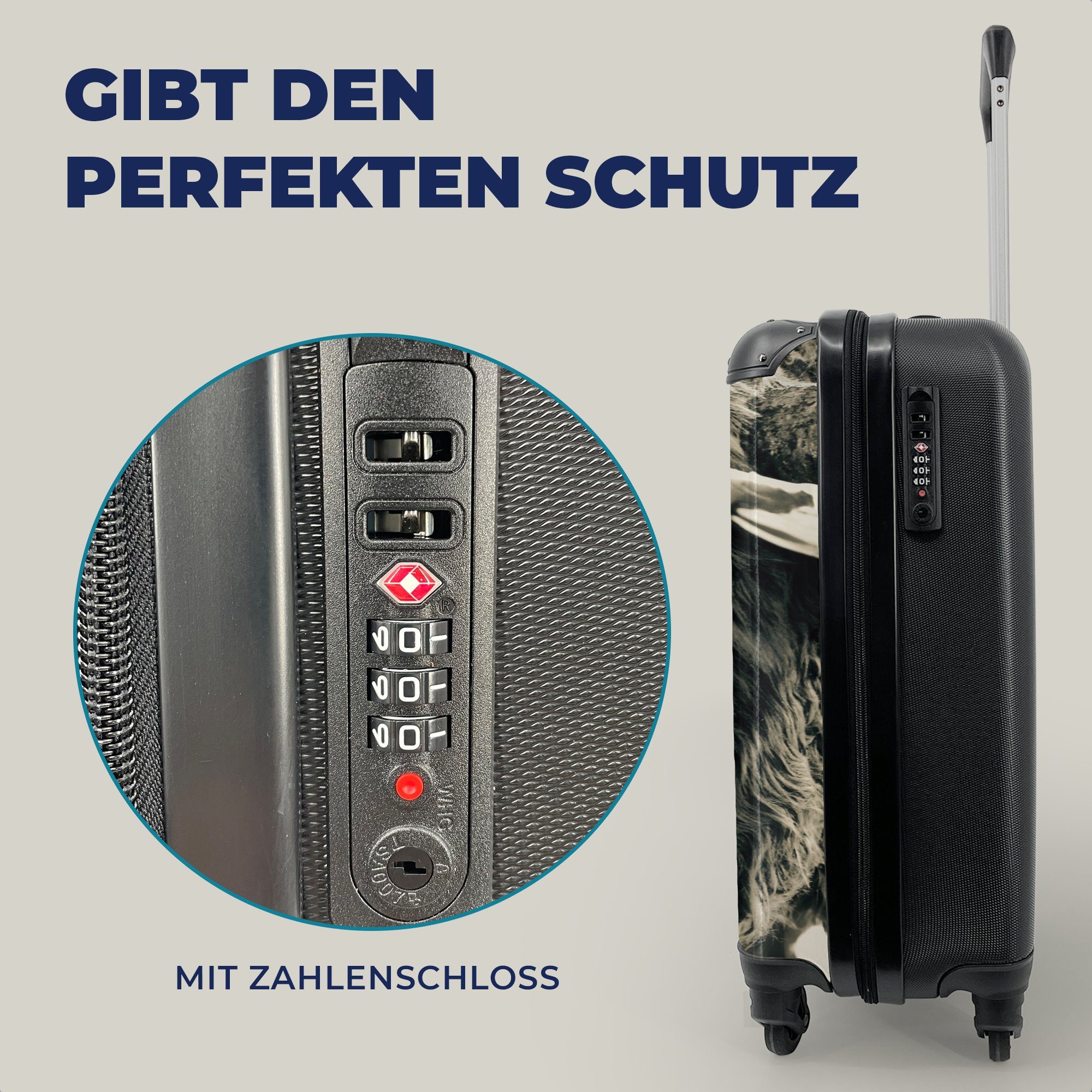 mit Handgepäck Reisetasche - Rollen, Schnee Reisekoffer - Highlander rollen, MuchoWow Ferien, Schottischer Trolley, Handgepäckkoffer für Hörner, 4