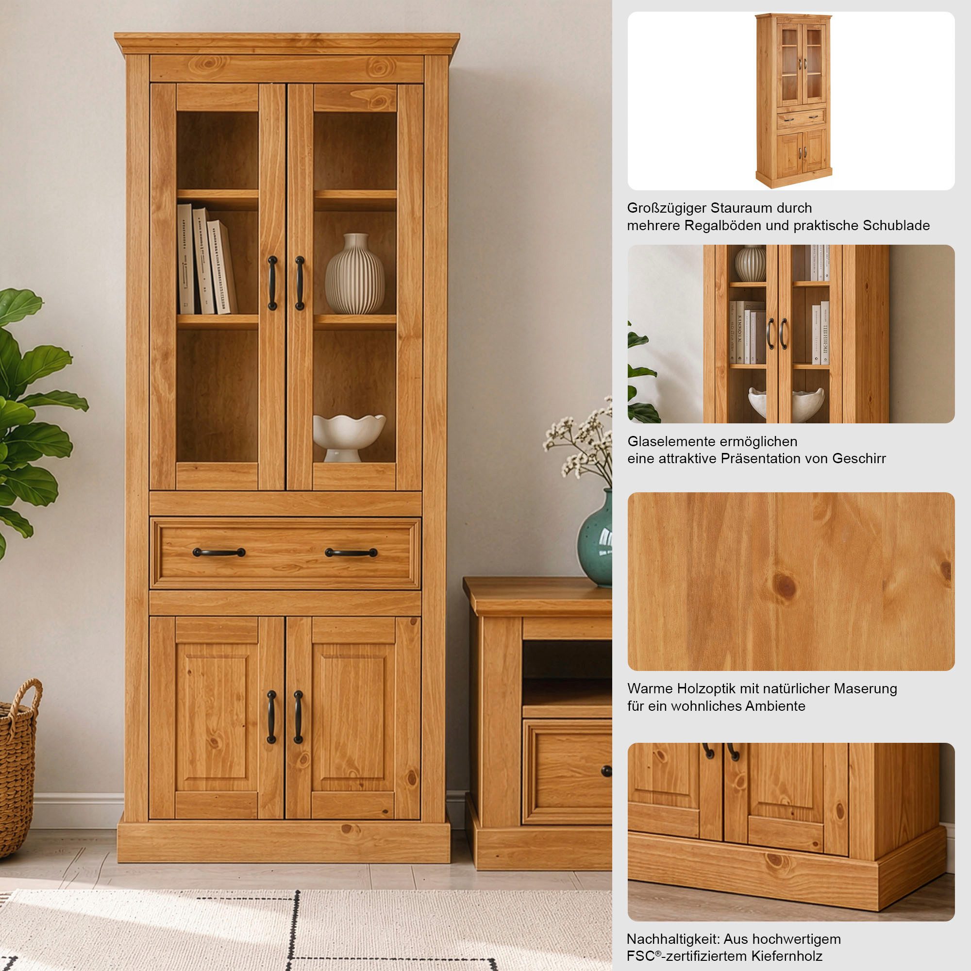 OTTO home Vitrine Selma Höhe 180 cm (2-trg) – Bild 3 von 5
