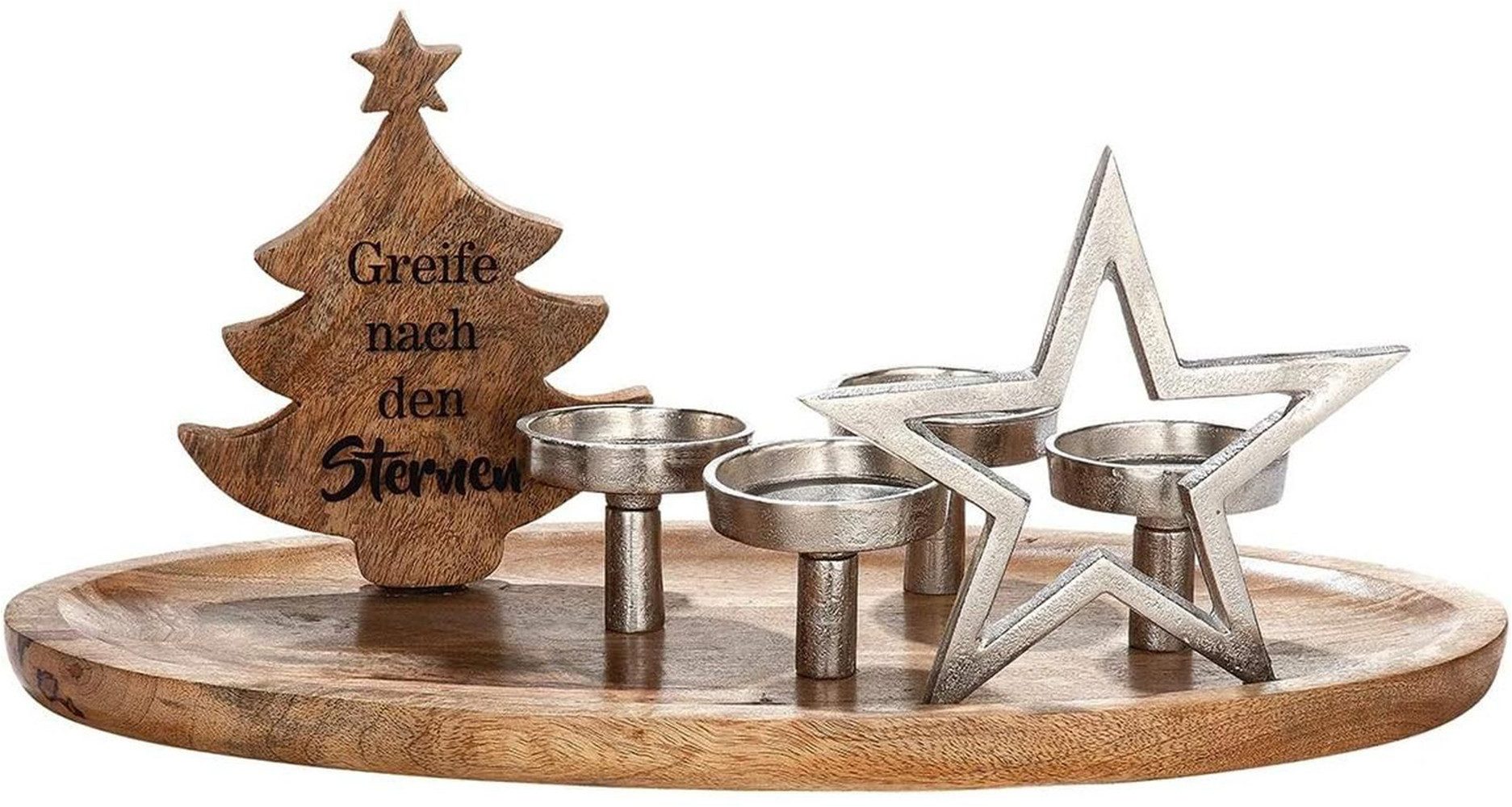 GILDE Kerzentablett Adventsleuchter Sternmotiv, naturfarben, silberfarben (1 St)