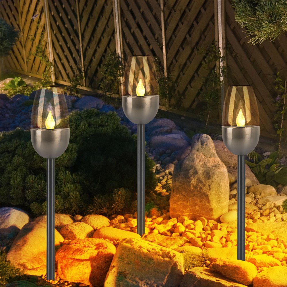 Feuereffekt LED-Leuchtmittel etc-shop Gartenfackel verbaut, mit Steckleuchte, Solarleuchte, Solarlampe LED fest Außenleuchte