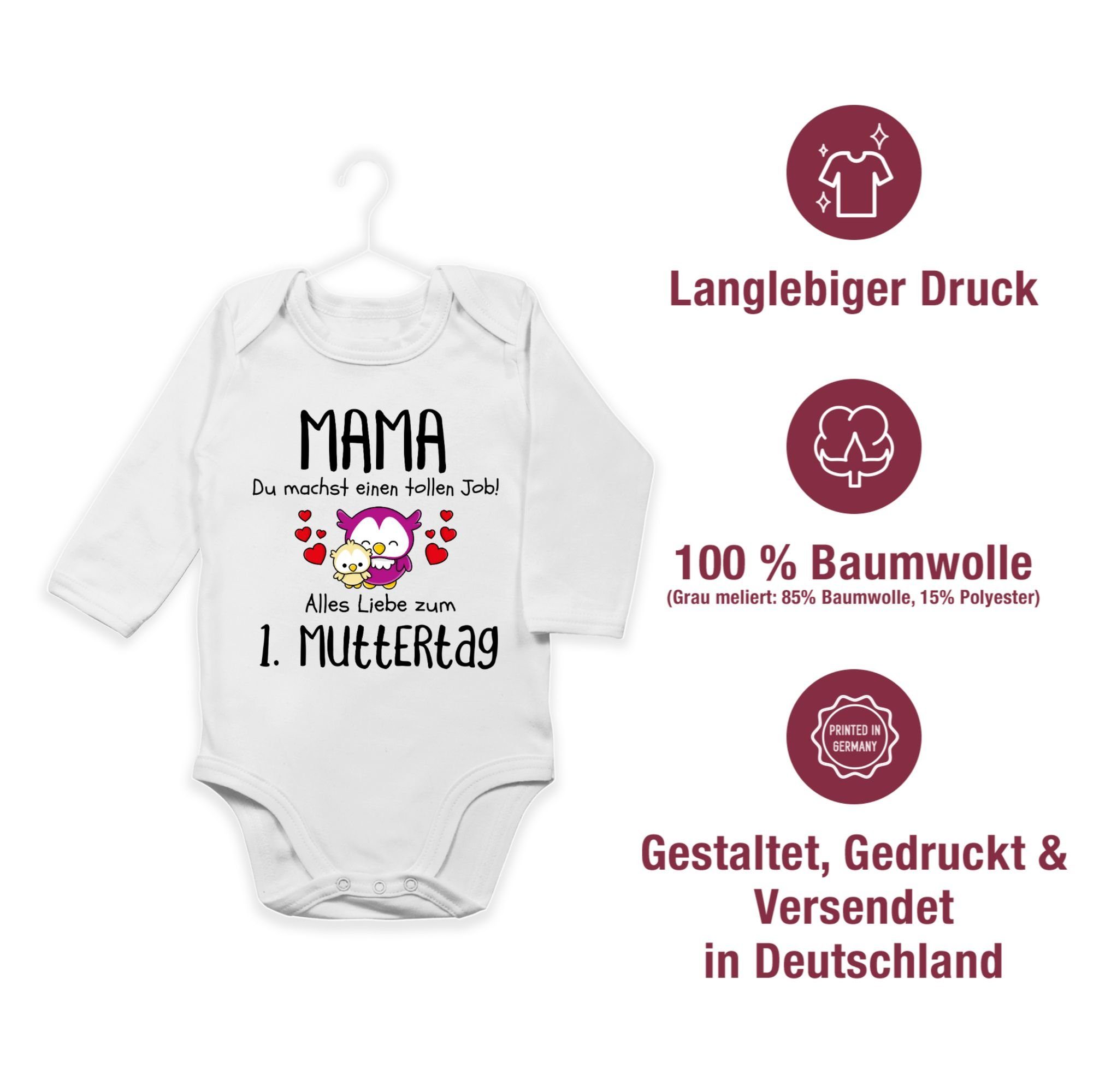 1 1. Weiß Shirtracer - Muttertagsgeschenk Shirtbody (1-tlg) Mama Erster Muttertag
