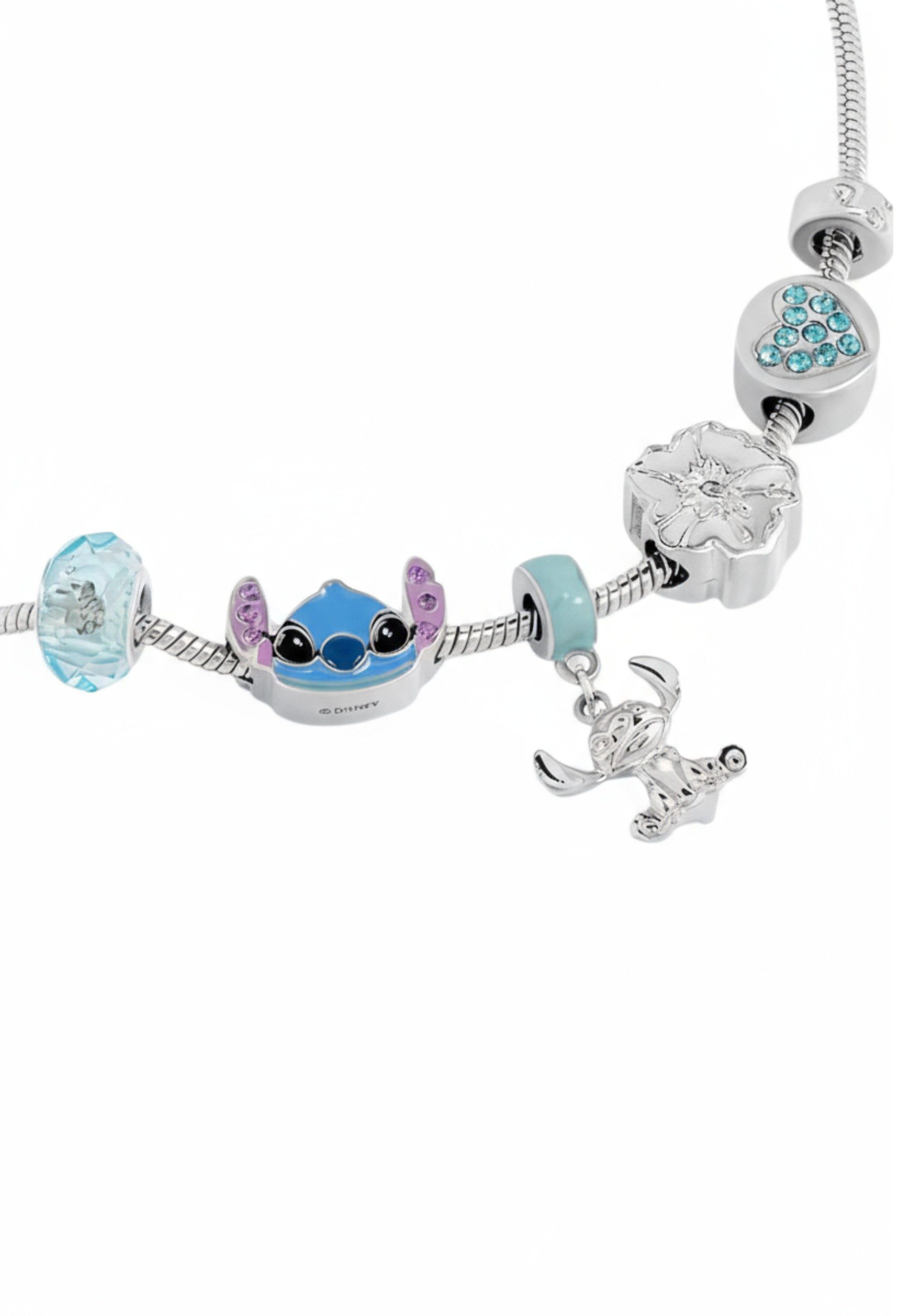 Disney Armband Versilbertes Stitch Charm-Armband (Set)