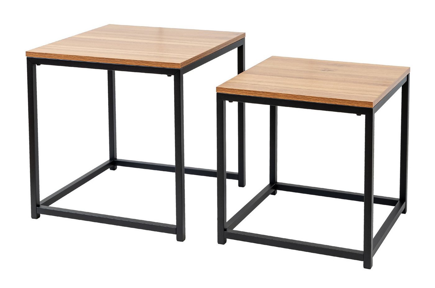 trendstabil Beistelltisch Beistelltisch 2er-Set, Satztische Holzoptik & Metall, ineinanderschiebbar, Industrial-Design, robustes Metallgestell