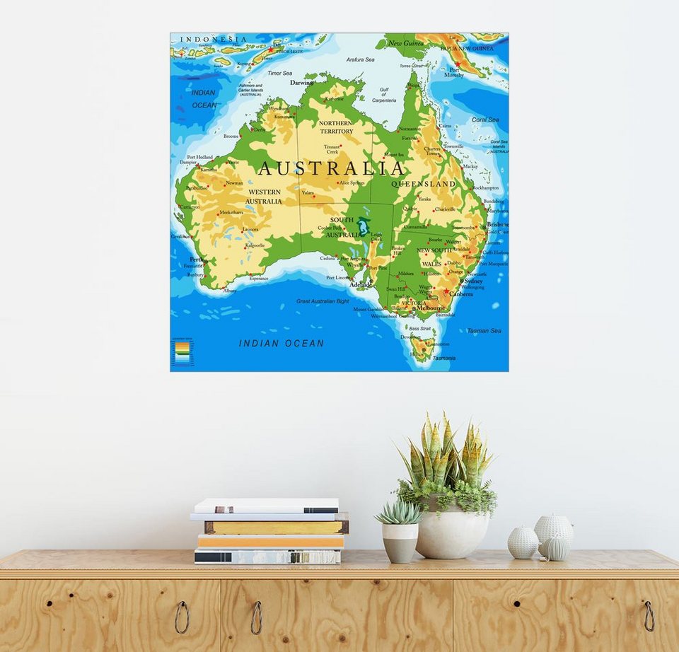 Posterlounge Wandbild Australien Topographische Karte Englisch Online Kaufen Otto