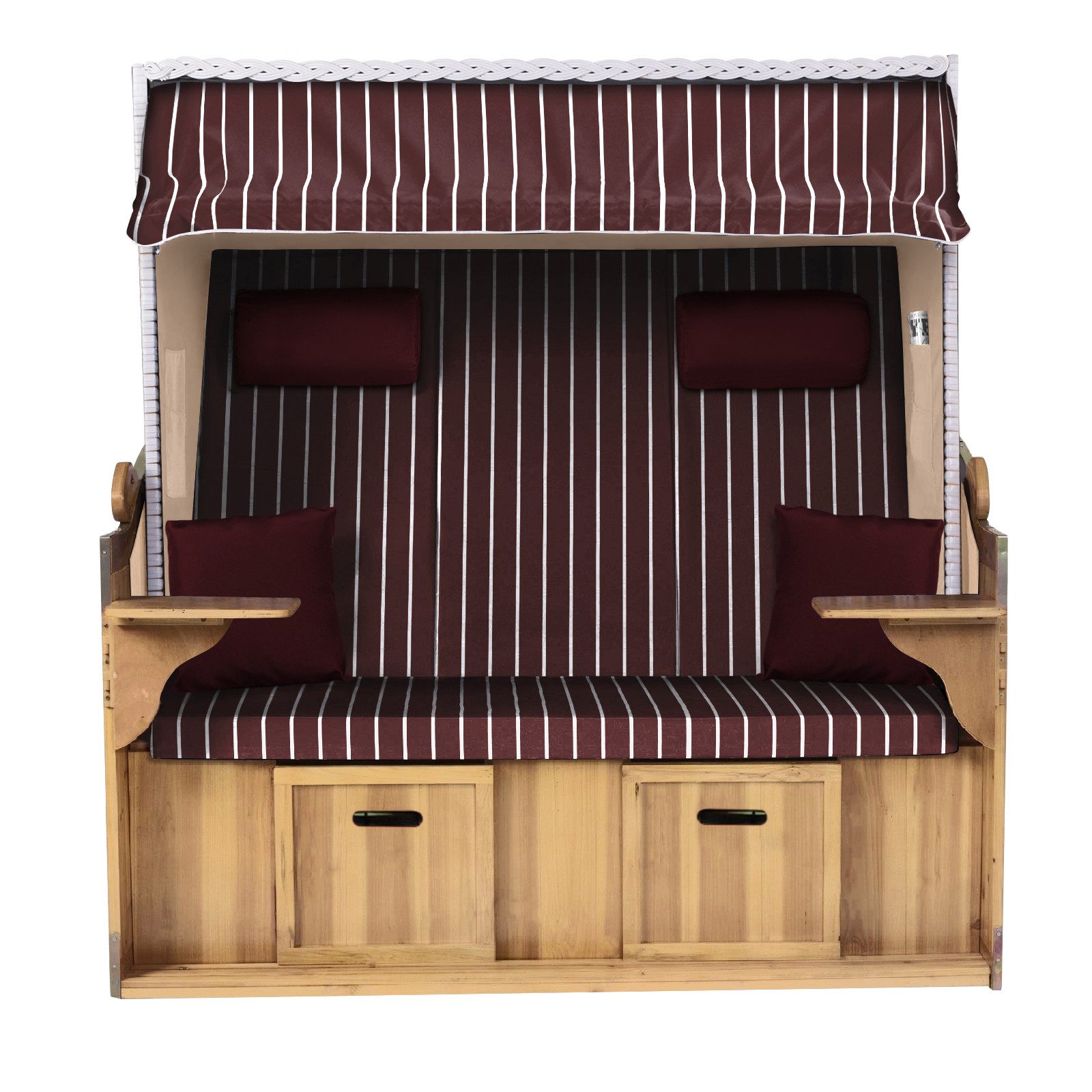 Strandkorb Hanse Strandkorb Strandkorb Ostsee XXL 2,5-Sitzer Volllieger Weiß Rot, BxTxH: 150x80x160 cm, Ostsee XXL Volllieger, Ostsee 2,5-Sitzer Modell 2025, Stabiles Wacholder mit handgefertigtem Polyrattangeflecht
