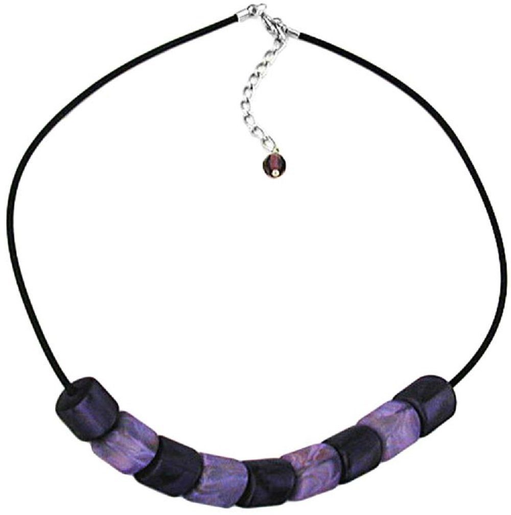 unbespielt Collier Kette Schrägperle Kunststoff lila-seidig und flieder-marmoriert 45 cm, Modeschmuck für Damen