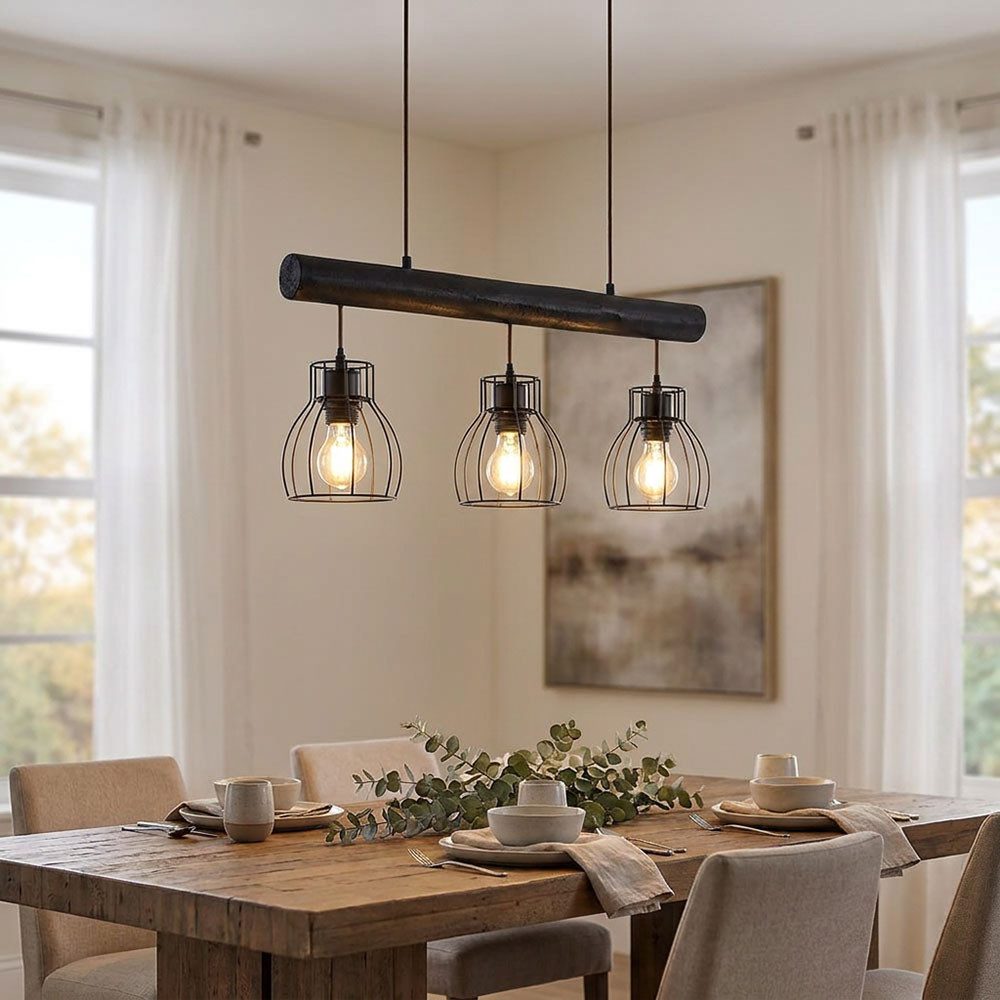 GLOBO LIGHTING Pendelleuchte, Leuchtmittel nicht inklusive, Vintage Pendelleuchte Holzstab Retro Hängelampe Holzleuchte Mit