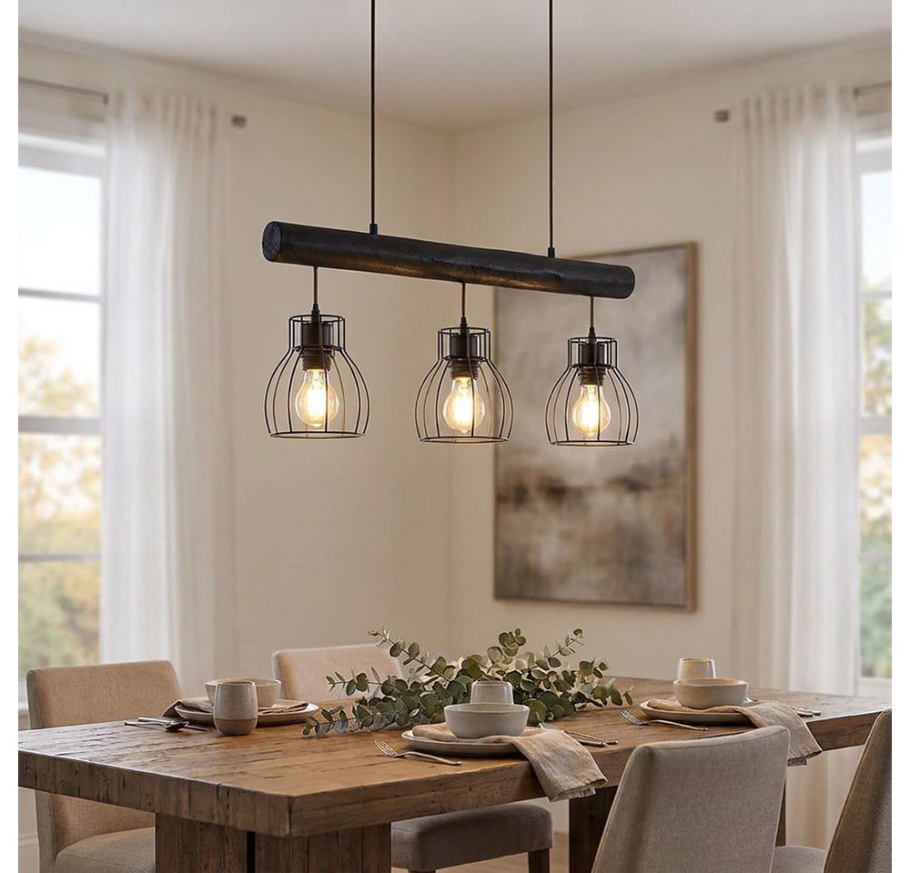 GLOBO LIGHTING Pendelleuchte, Leuchtmittel nicht inklusive, Vintage Pendelleuchte Holzstab Retro Hängelampe Holzleuchte Mit
