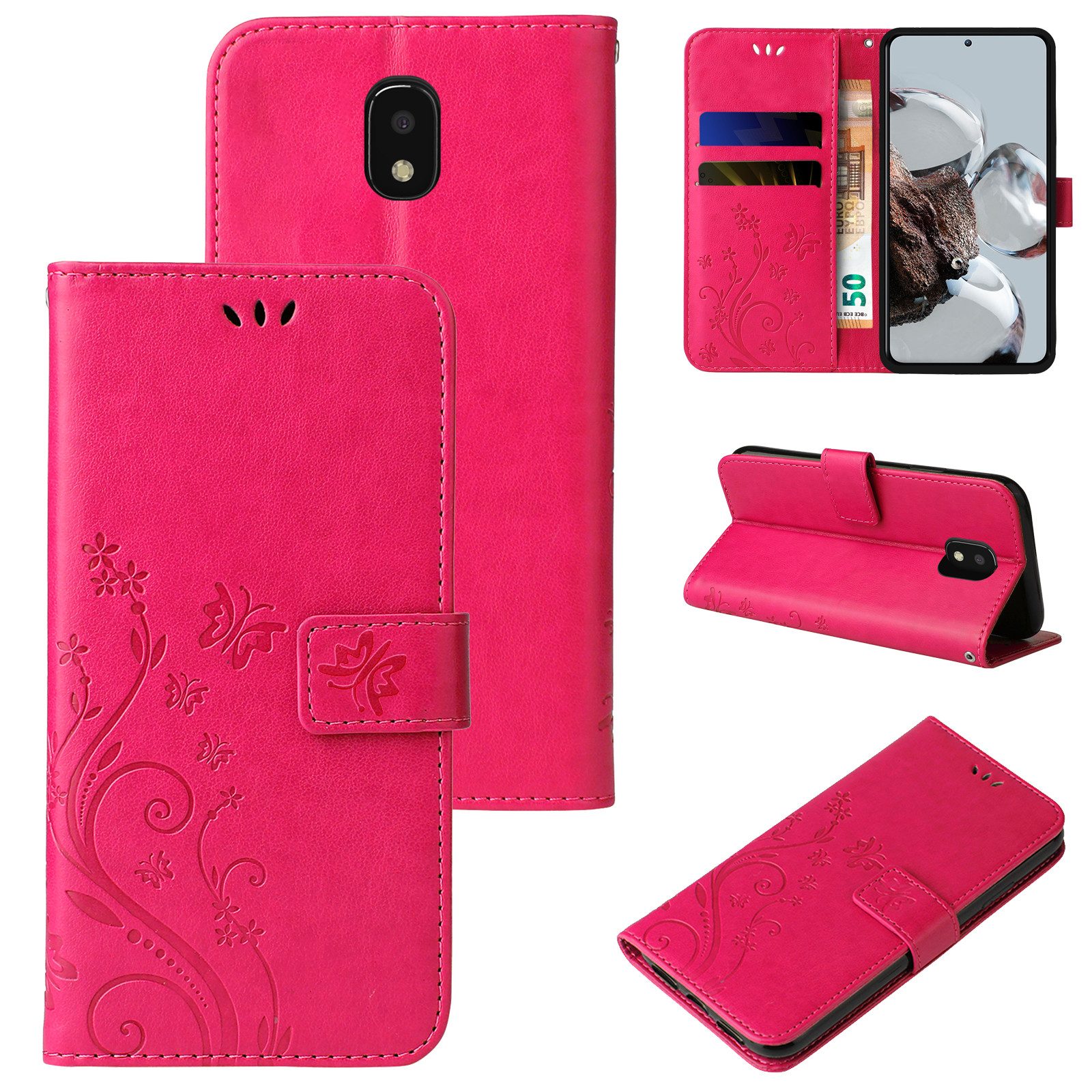 Tec-Expert Handyhülle Cover Tasche Hülle für Samsung Galaxy J3 (2017) 5,0 Zoll, Klapphülle Case mit Kartenfach Fliphülle aufstellbar, Motiv Blumen