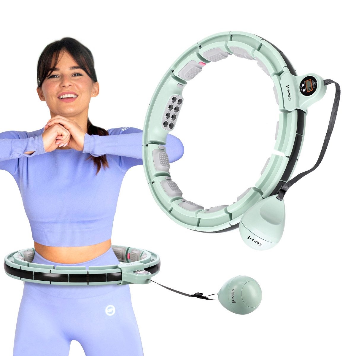 HMS Hula-Hoop-Reifen Hula Hoop mit Gewicht, Zähler & Bauchgürtel Fitnessgerät Fitnessring (Set, Bauchgürtel, Hula Hoop Reifen), MIT MAGNETEN UND ZÄHLER + SLIMMING-GURT