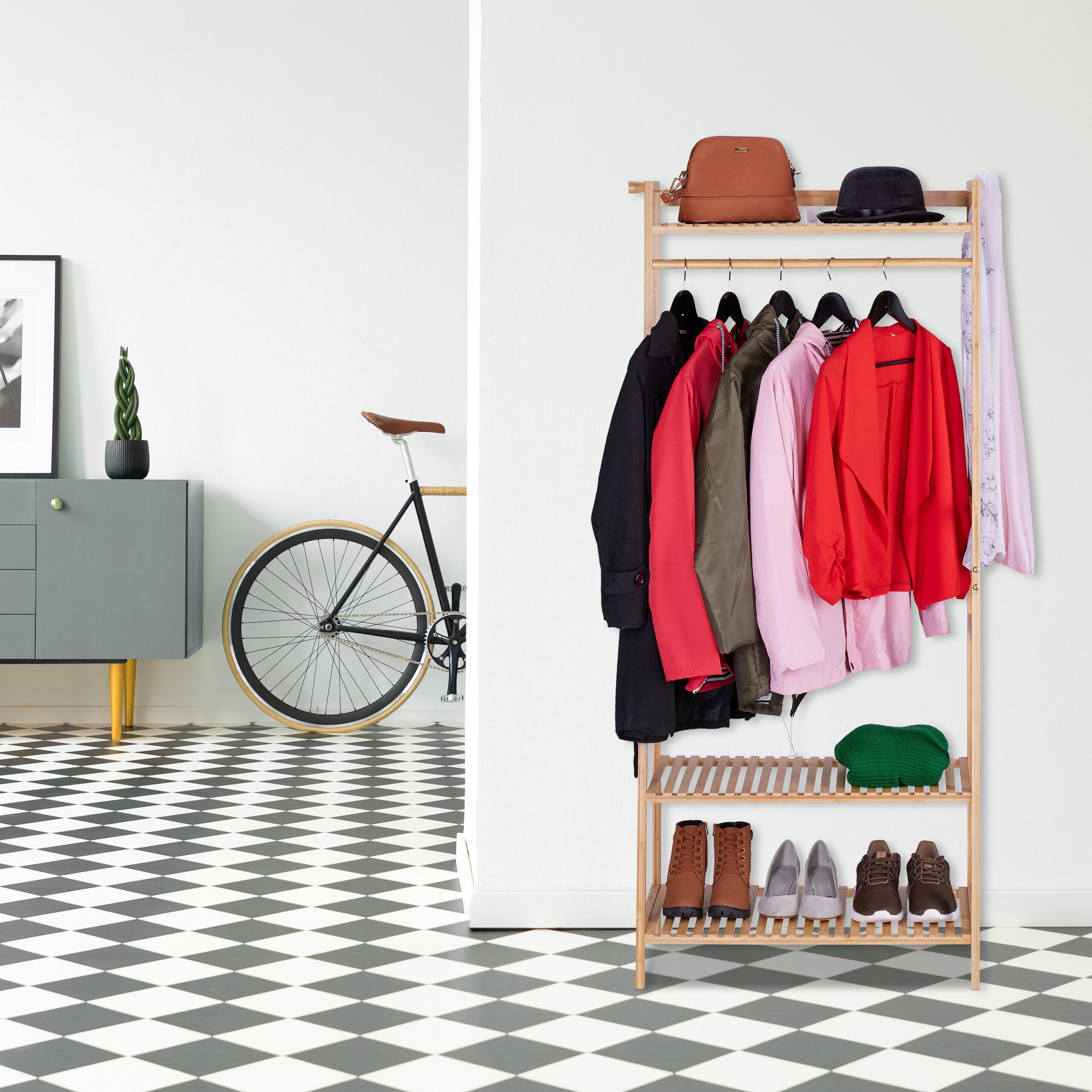 relaxdays Kleiderständer Bambus Kleiderständer mit 3 Ablagen günstig online kaufen